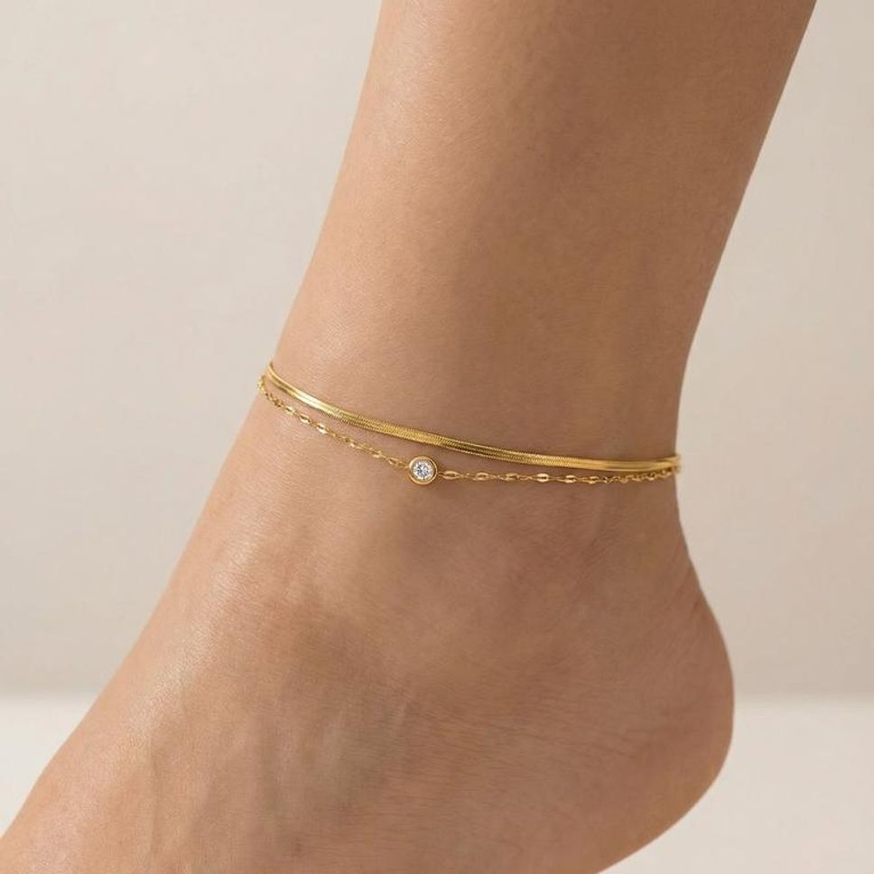 MYKI Round Crystal Single Charm Minimal Anklet for Women – Gold Color Premium Plated (MKANK714G-SSYI)