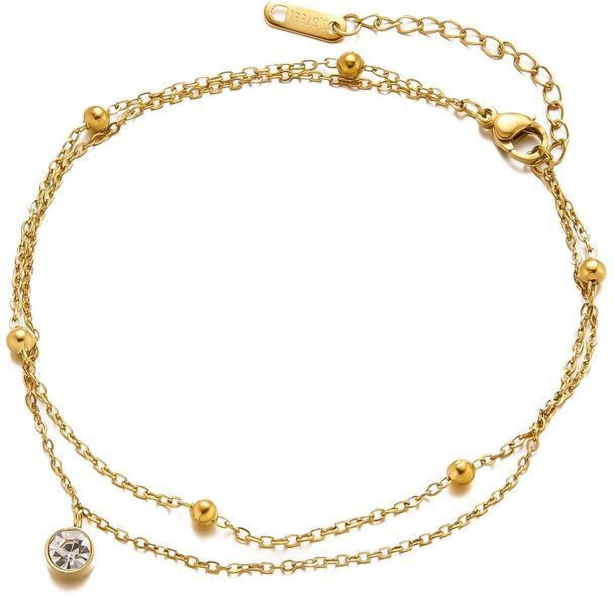 MYKI Double Chain Drop Crystal Charm Anklet for Women – Gold Color Premium Plated (MKANK715G-SSYI)