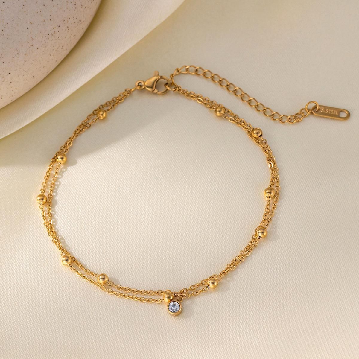 MYKI Double Chain Drop Crystal Charm Anklet for Women – Gold Color Premium Plated (MKANK715G-SSYI)