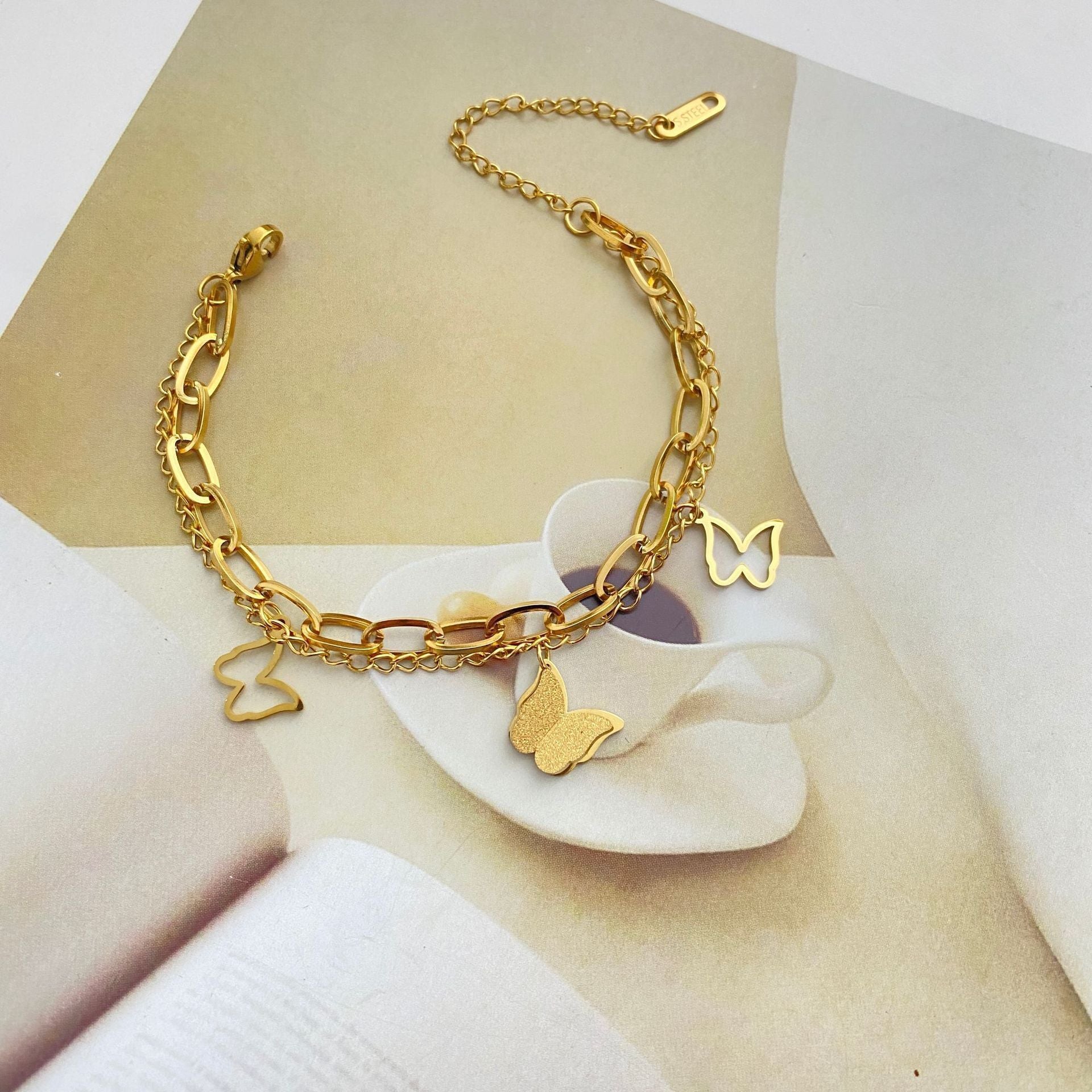 MYKI Butterfly Charm Layered Chain Anklet for Women – Gold Color Premium Plated (MKANK717G-SSYI)