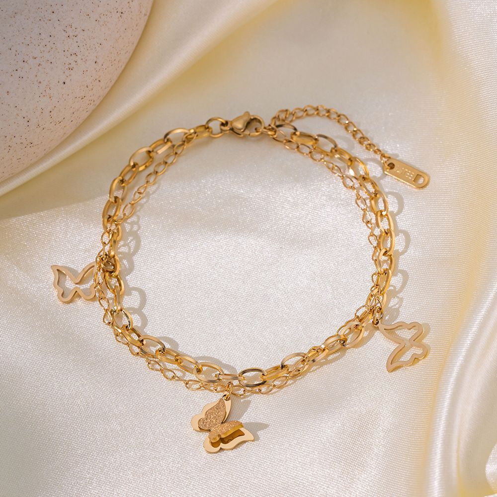 MYKI Butterfly Charm Layered Chain Anklet for Women – Gold Color Premium Plated (MKANK717G-SSYI)