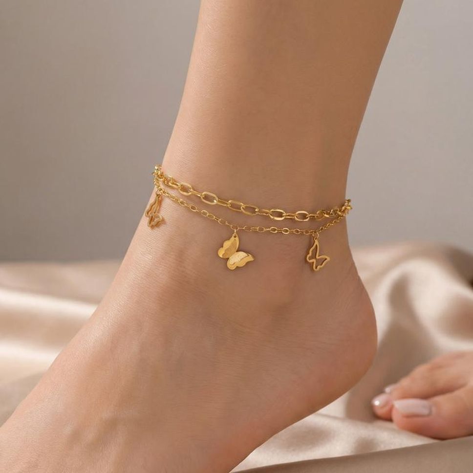 MYKI Butterfly Charm Layered Chain Anklet for Women – Gold Color Premium Plated (MKANK717G-SSYI)