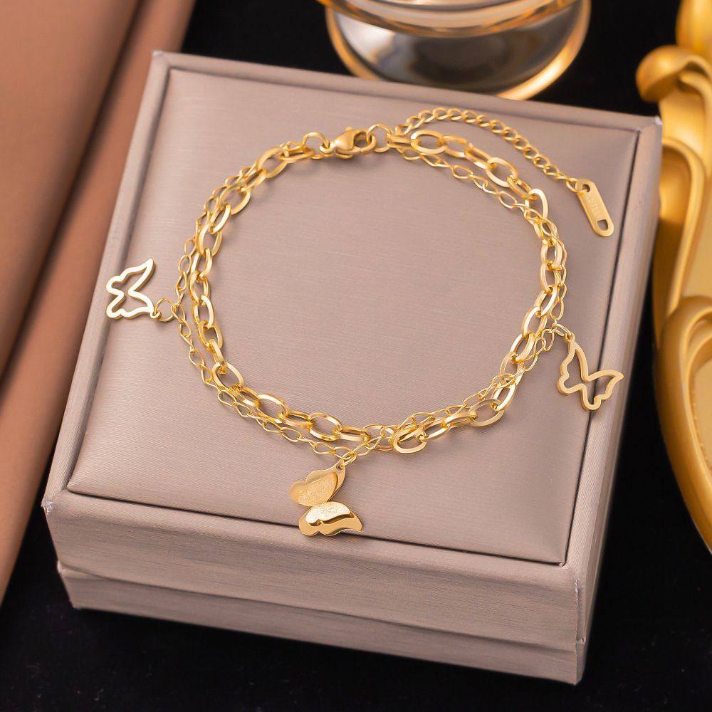 MYKI Butterfly Charm Layered Chain Anklet for Women – Gold Color Premium Plated (MKANK717G-SSYI)