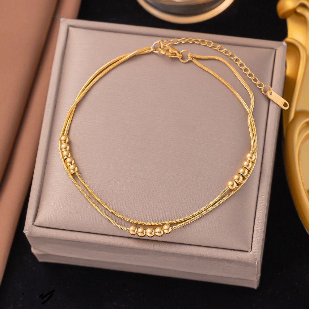 MYKI Minimal Bead Cluster Double Line Anklet for Women – Gold Color Premium Plated (MKANK718G-SSYI)