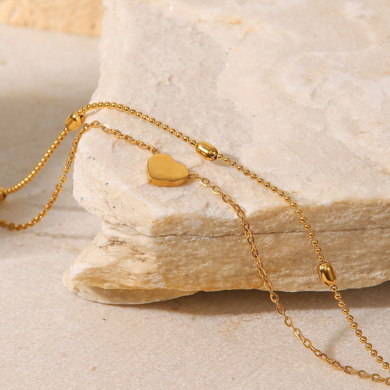 MYKI Minimal Heart Shape Double Chain Anklet for Women – Gold Color Premium Plated (MKANK721G-SSYI)