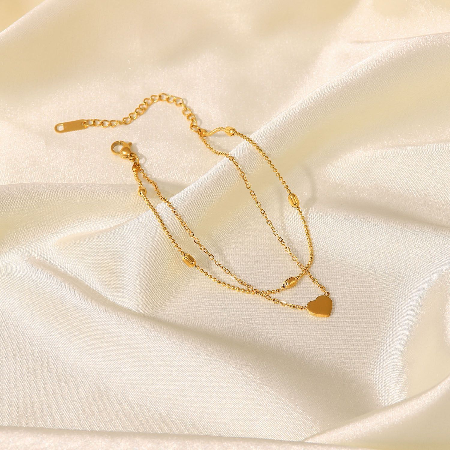 MYKI Minimal Heart Shape Double Chain Anklet for Women – Gold Color Premium Plated (MKANK721G-SSYI)