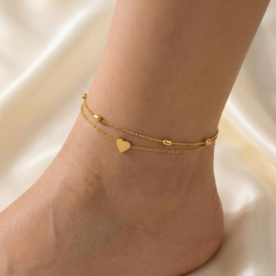 MYKI Minimal Heart Shape Double Chain Anklet for Women – Gold Color Premium Plated (MKANK721G-SSYI)