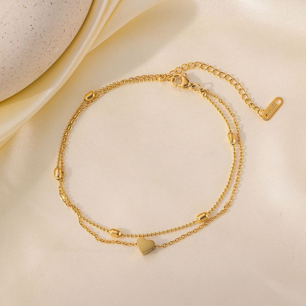 MYKI Minimal Heart Shape Double Chain Anklet for Women – Gold Color Premium Plated (MKANK721G-SSYI)
