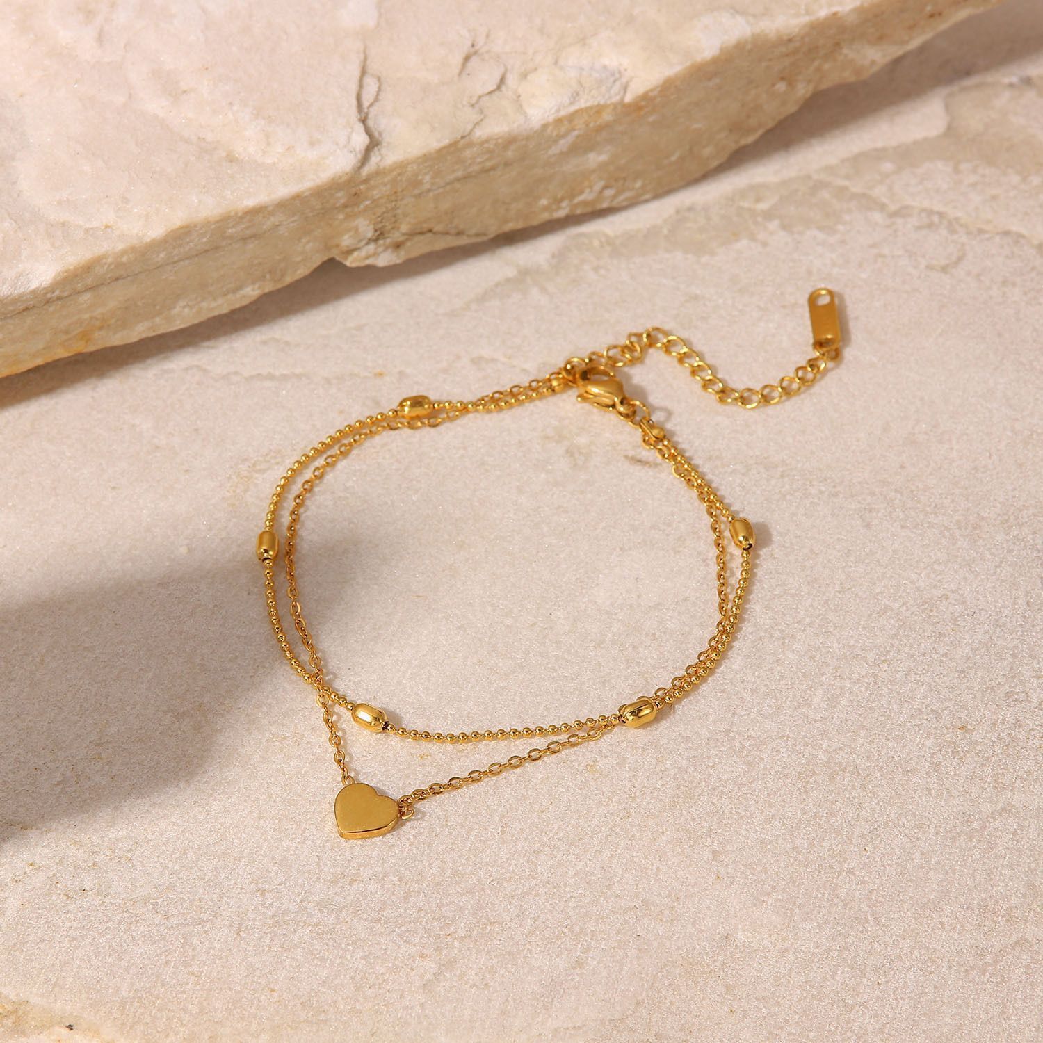 MYKI Minimal Heart Shape Double Chain Anklet for Women – Gold Color Premium Plated (MKANK721G-SSYI)