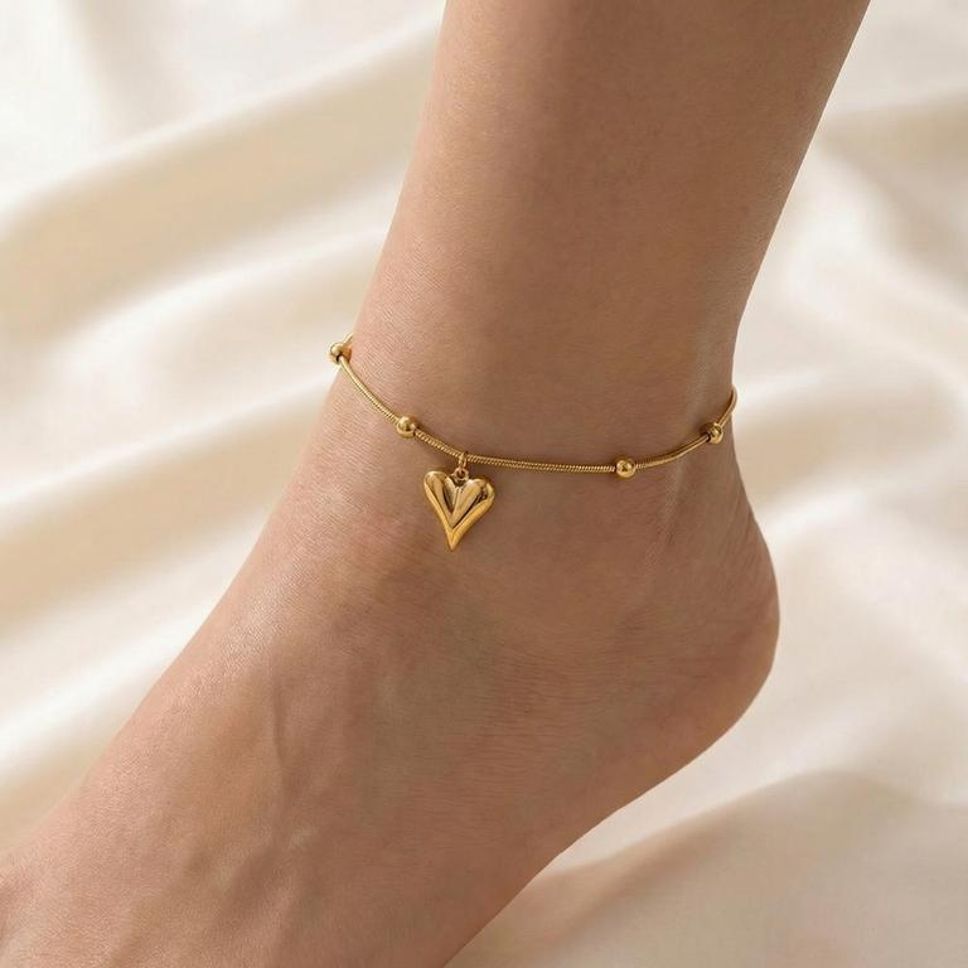 MYKI Heart Drop Charm Sleek Chain Anklet for Women – Gold Color Premium Plated (MKANK722G-SSYI)
