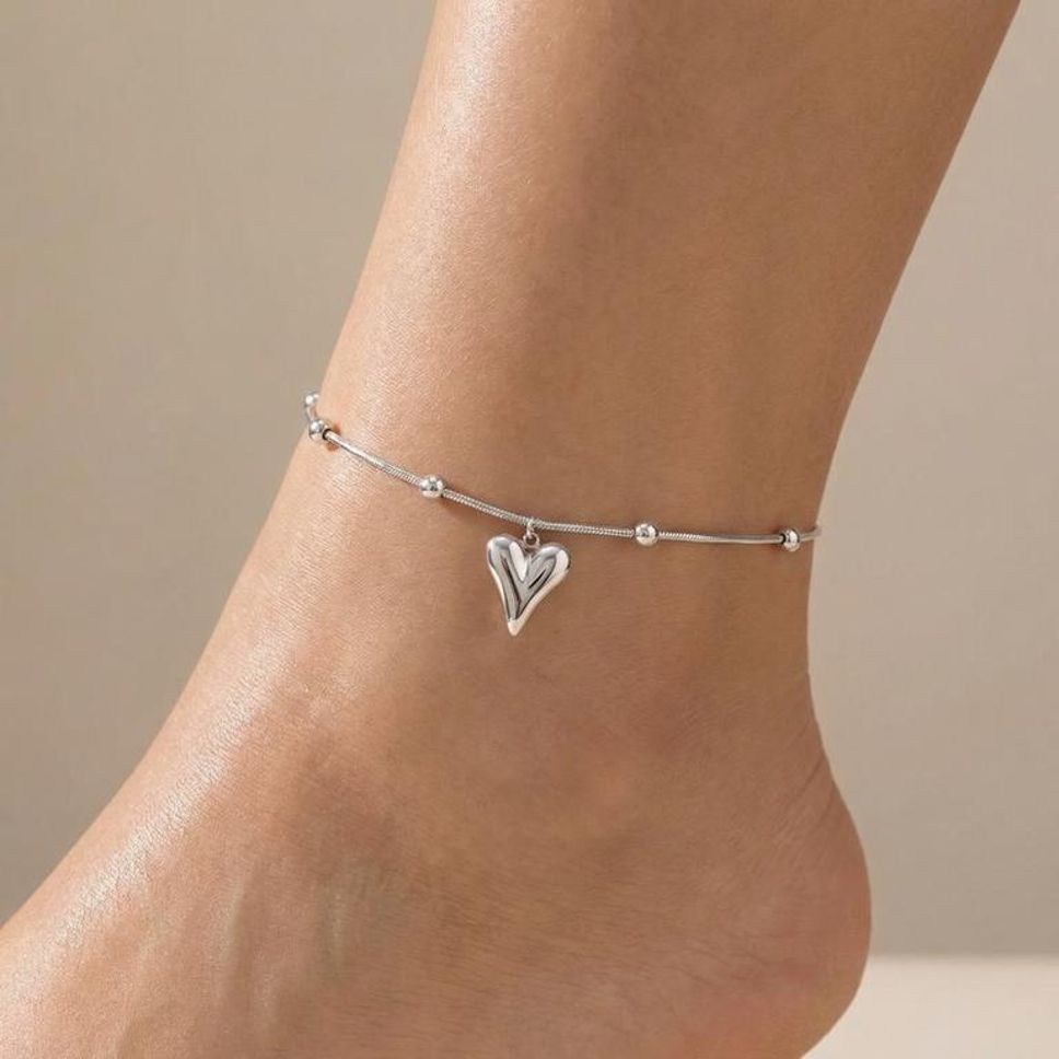MYKI Heart Charm Minimal Chain Anklet for Women – Silver Color Premium Plated (MKANK723S-SSYI)