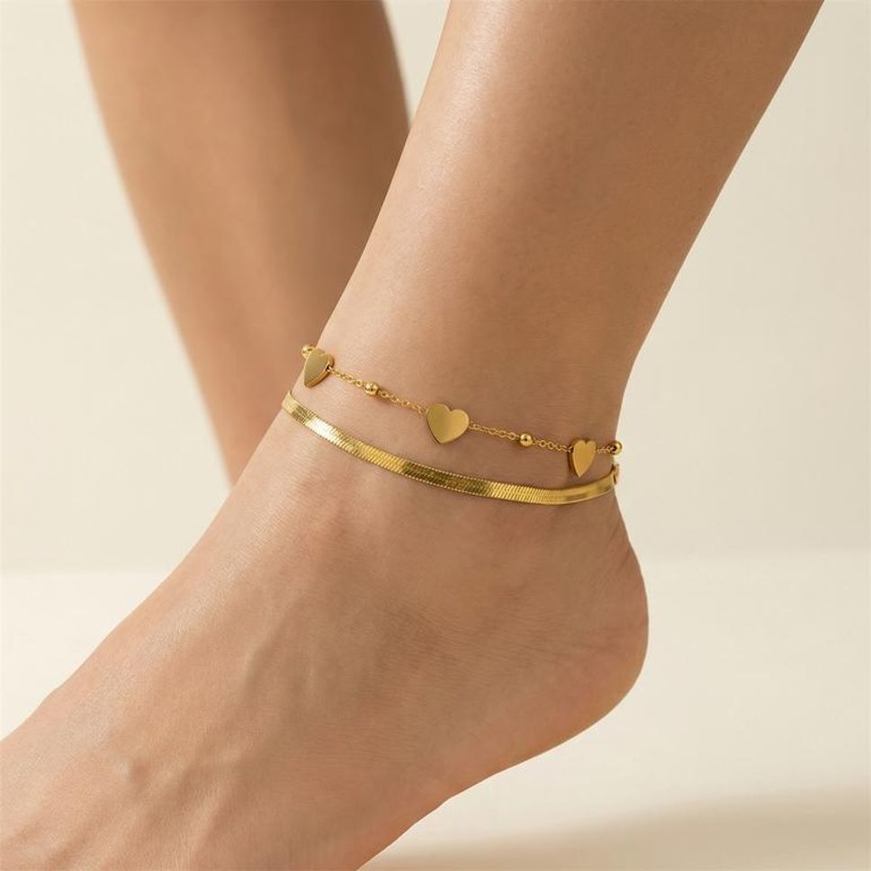 MYKI Heart Shape Layered Band Anklet for Women – Gold Color Premium Plated (MKANK726G-SSYI)