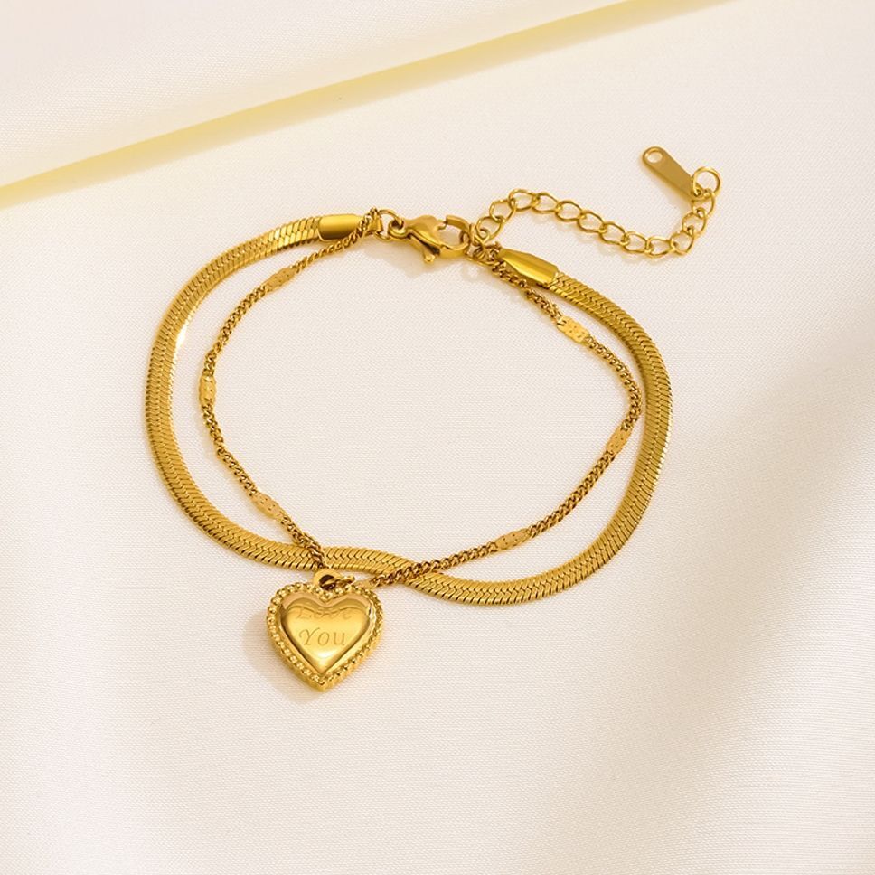 MYKI Love Engraved Heart Charm Double Layer Anklet for Women – Gold Color Premium Plated (MKANK727G-SSYI)