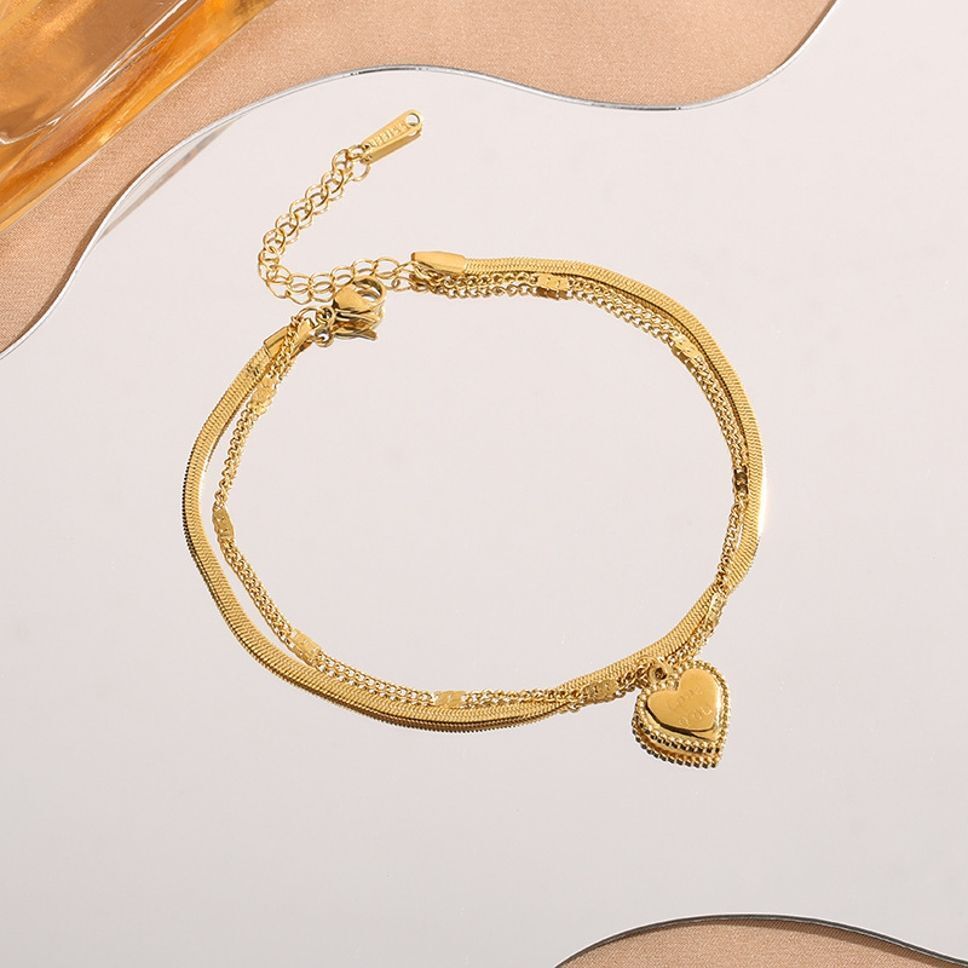 MYKI Love Engraved Heart Charm Double Layer Anklet for Women – Gold Color Premium Plated (MKANK727G-SSYI)