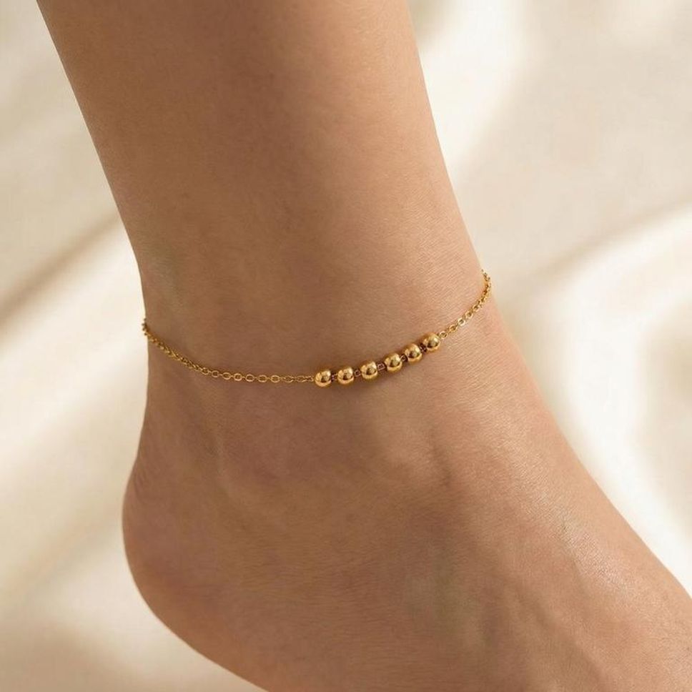 MYKI Minimal Bead Chain Anklet for Women – Gold Color Premium Plated (MKANK728G-SSYI)