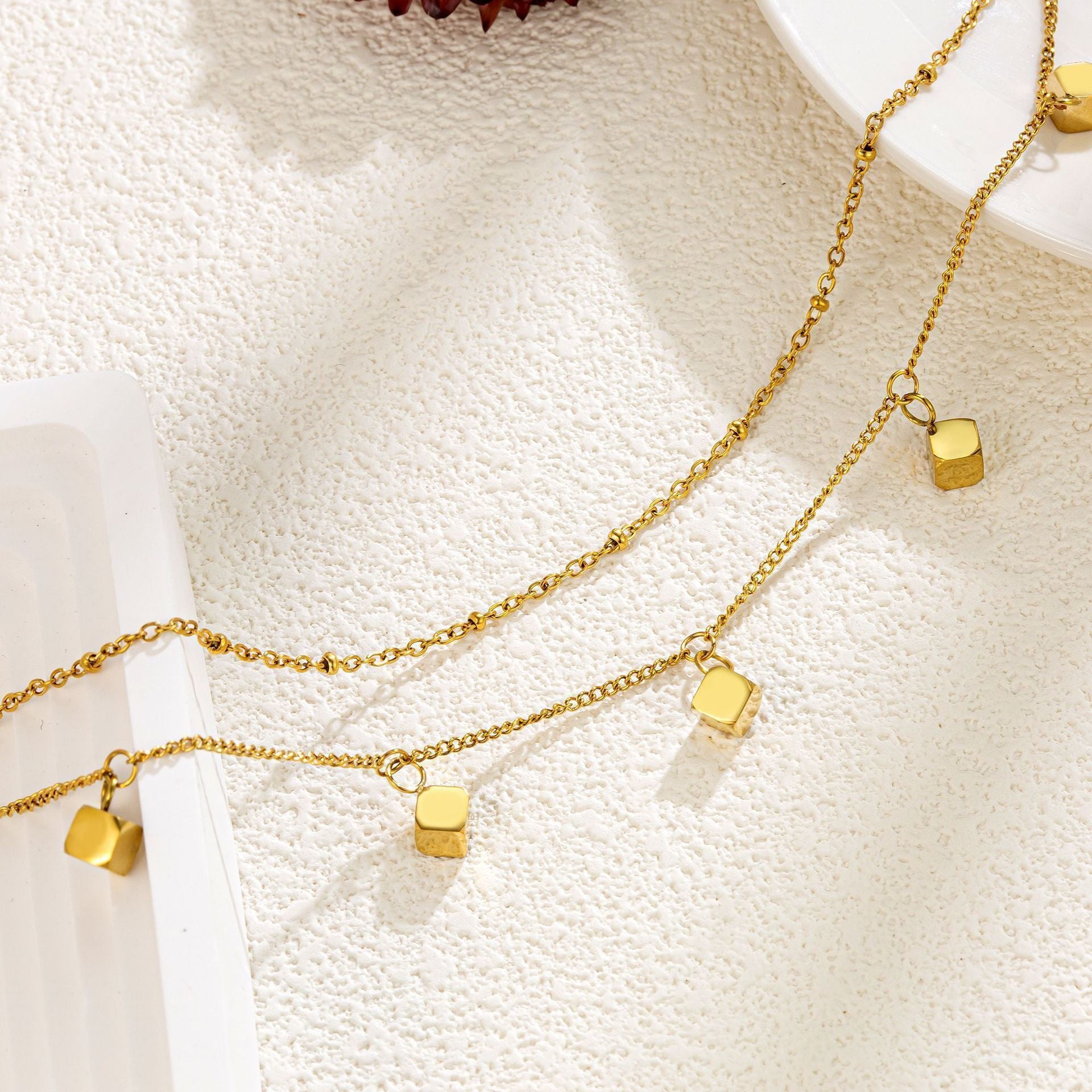 MYKI Geometric Cube Dangling Charm Layered Anklet for Women – Gold Color Premium Plated (MKANK729G-SSYI)
