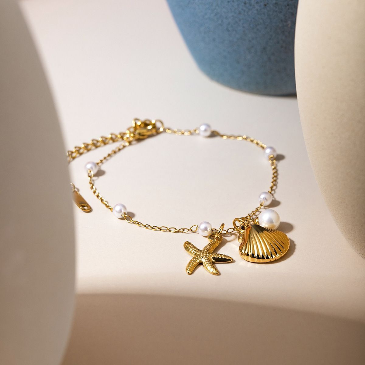 MYKI Starfish & Shell Charm Beach Style Anklet for Women – Gold Color Premium Plated (MKANK730G-SSYI)