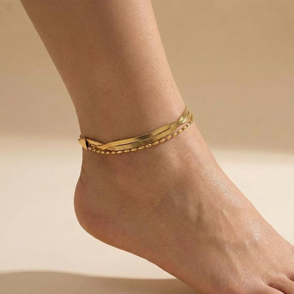 MYKI Minimal Multi Layer Chain Style Anklet for Women – Gold Color Premium Plated (MKANK731G-SSYI)