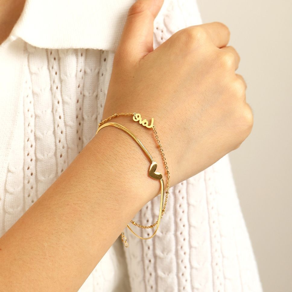 MYKI Love Script & Heart Charm Layered Anklet for Women – Gold Color Premium Plated (MKANK734G-SSYI)