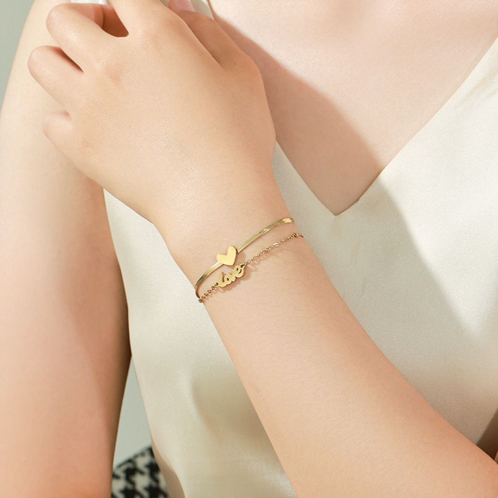 MYKI Love Script & Heart Charm Layered Anklet for Women – Gold Color Premium Plated (MKANK734G-SSYI)