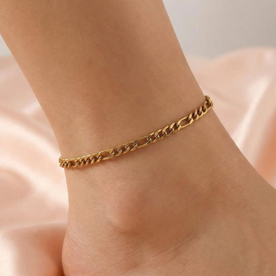 MYKI Bold Cuban Link Chain Anklet for Women – Gold Color Premium Plated (MKANK735G-SSYI)