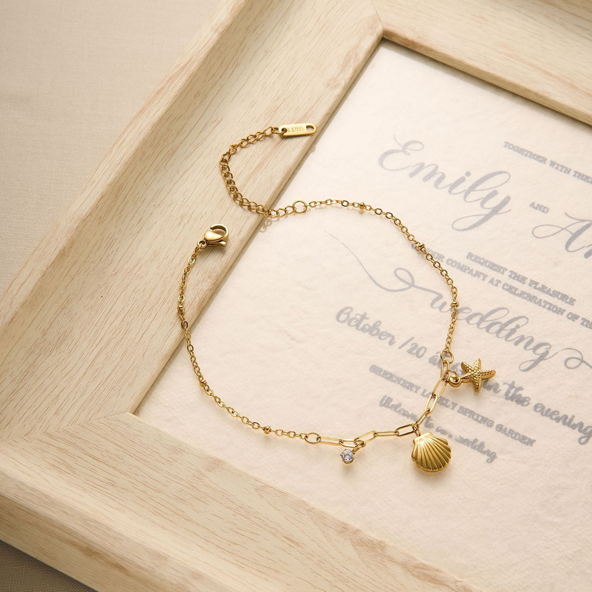 MYKI Starfish Shell & Crystal Dangling Charm Anklet for Women – Gold Color Premium Plated (MKANK737G-SSYI)