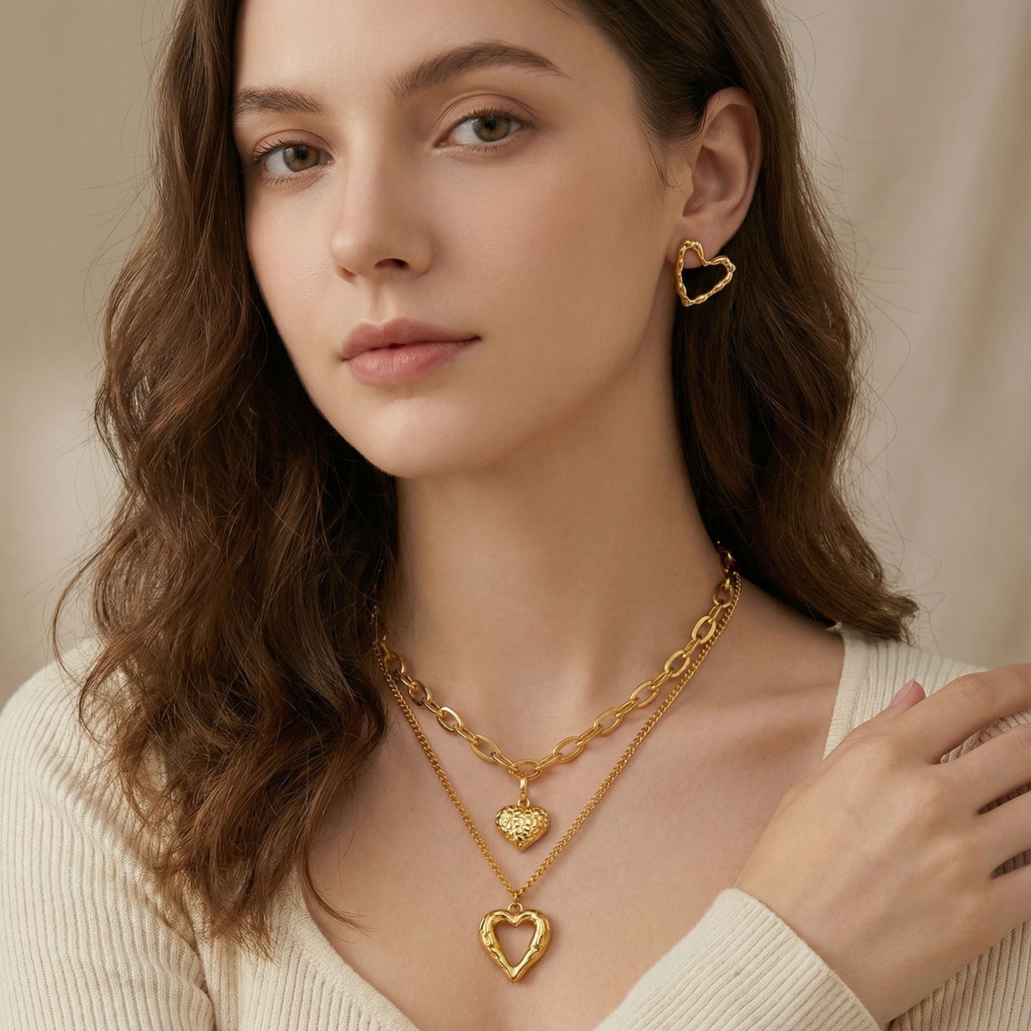MYKI Heart Outline Premium Plated Necklace & Stud Earrings (mkps10)