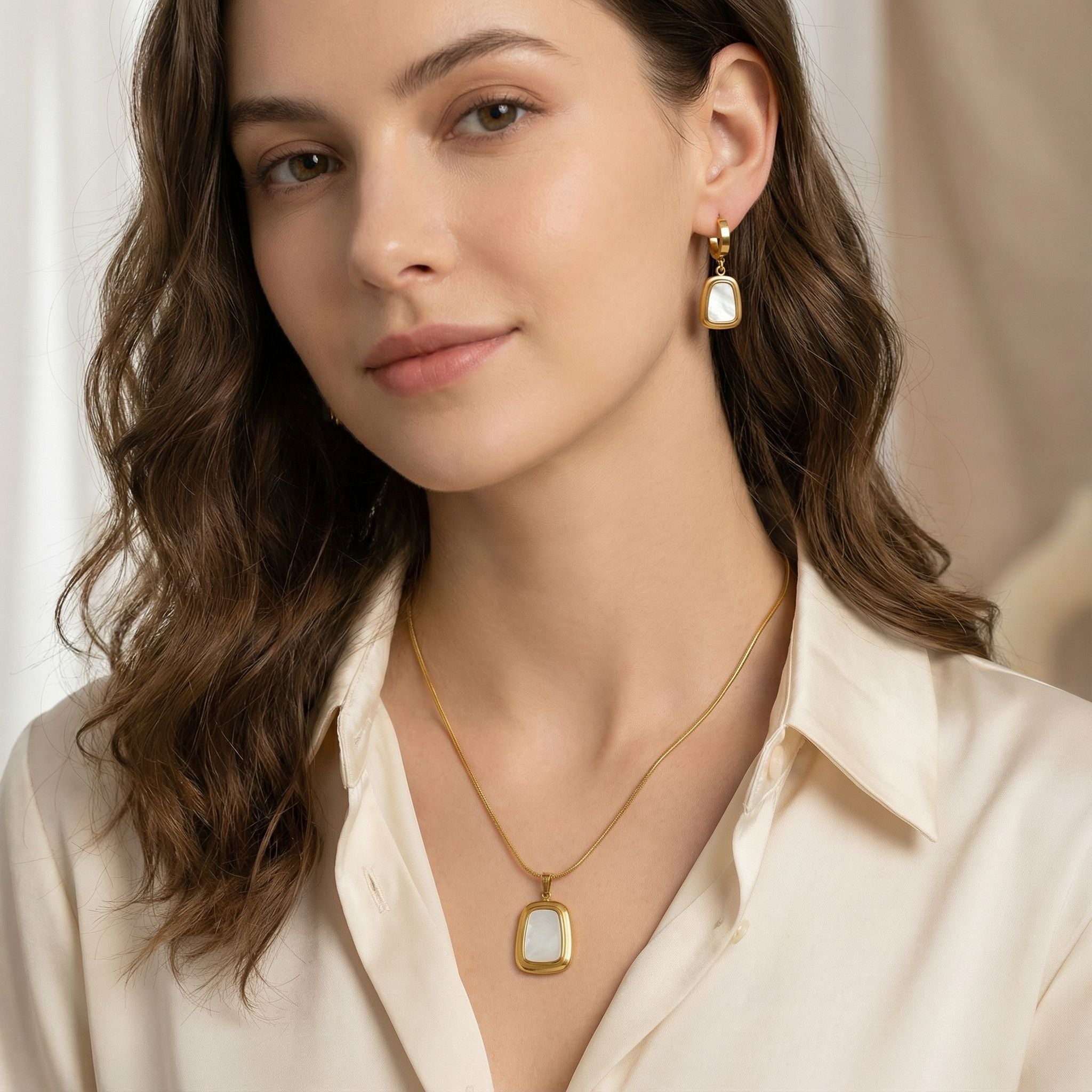 MYKI Geometric Stone Premium Plated Necklace & Drop Earrings Set (mkps11)