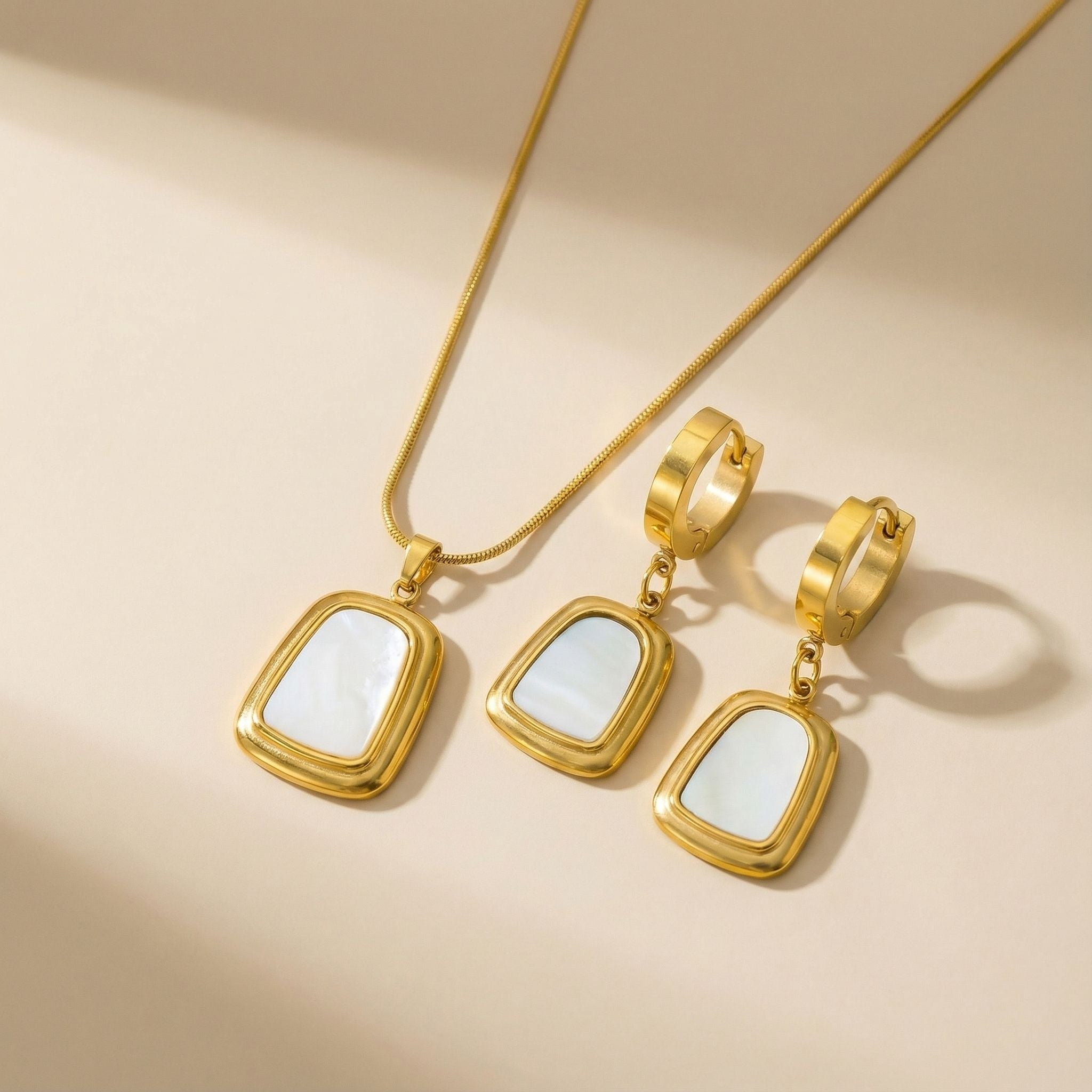 Geometric Stone Premium Plated Necklace & Drop Earrings Set