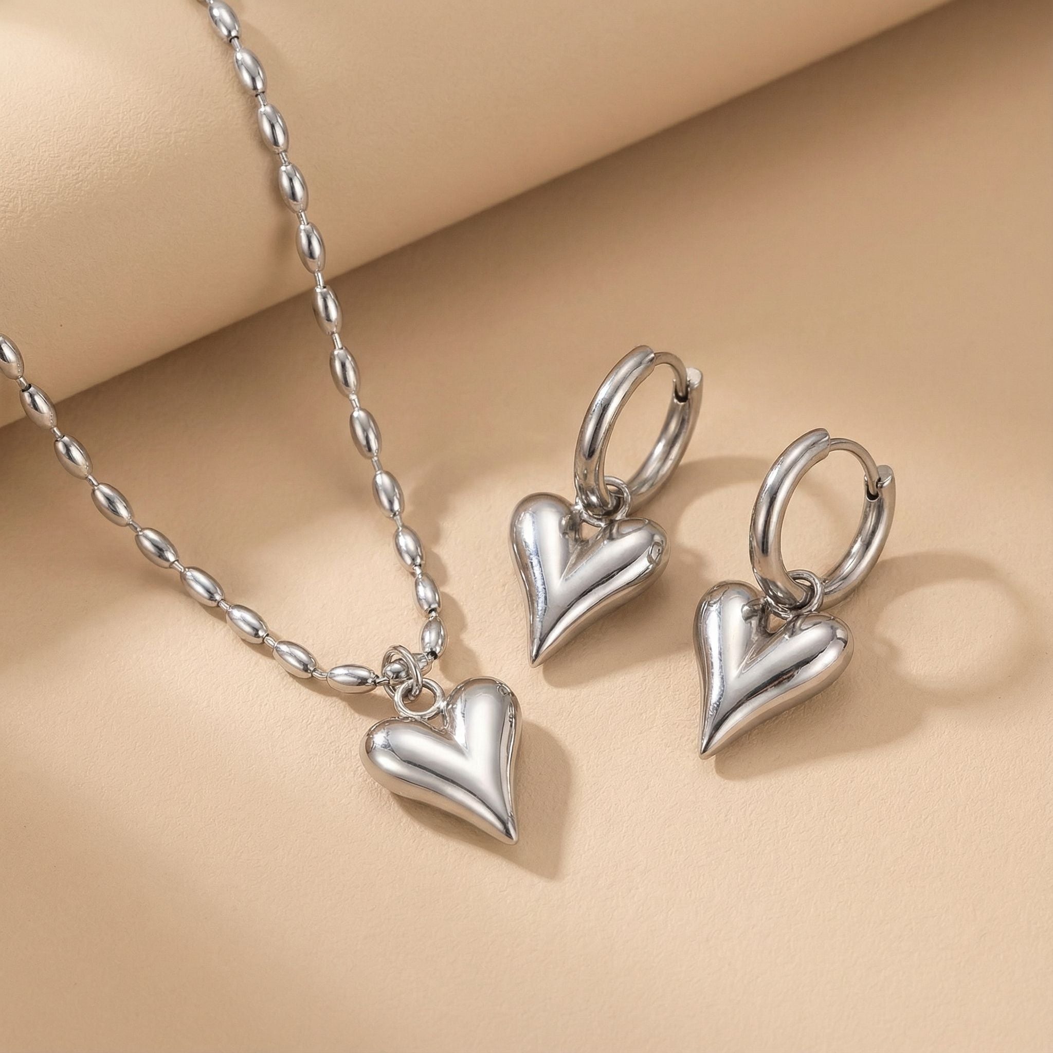 Heart Shape Silver Tone Premium Plated Necklace & Earrings