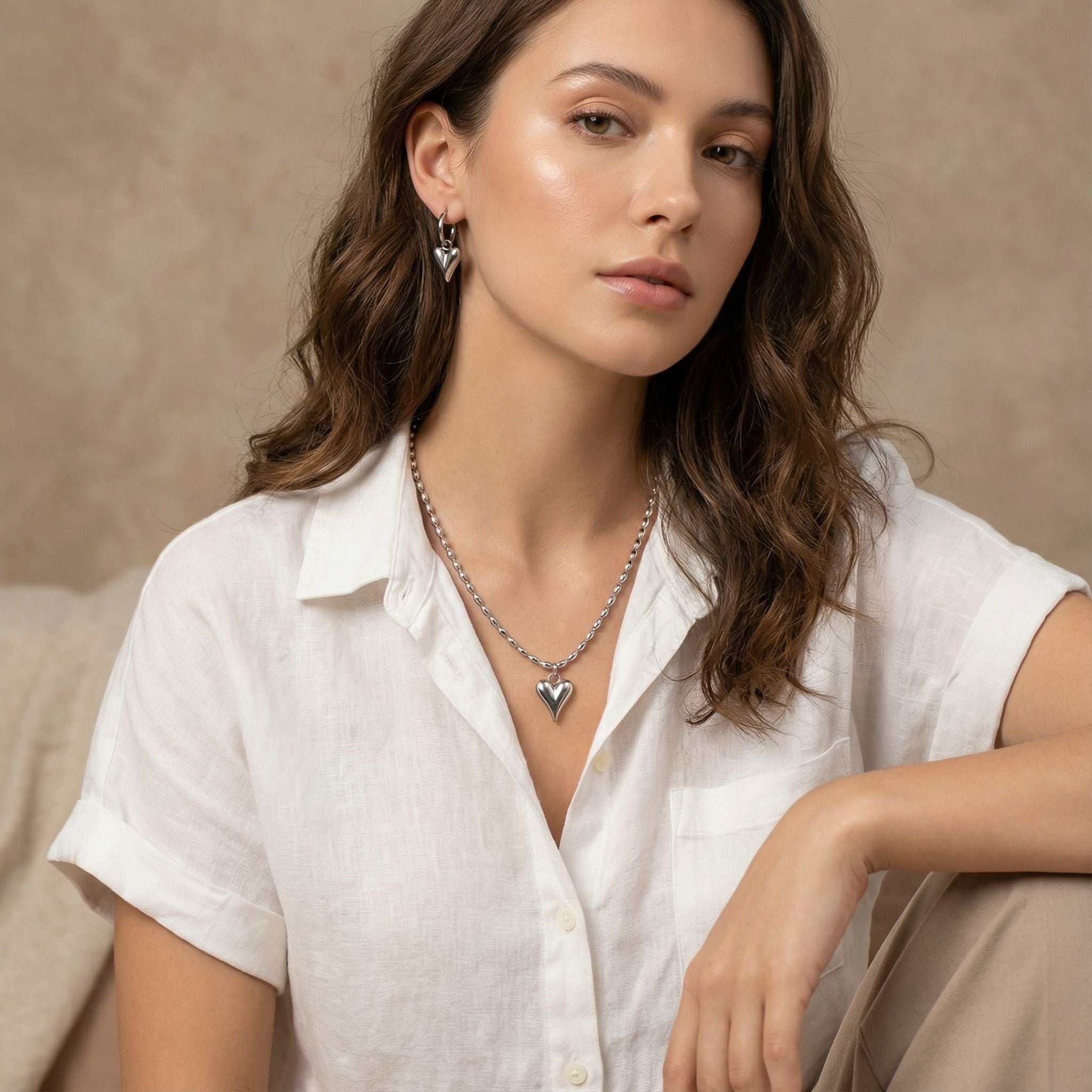 MYKI Heart Shape Silver Tone Premium Plated Necklace & Earrings (mkps16)