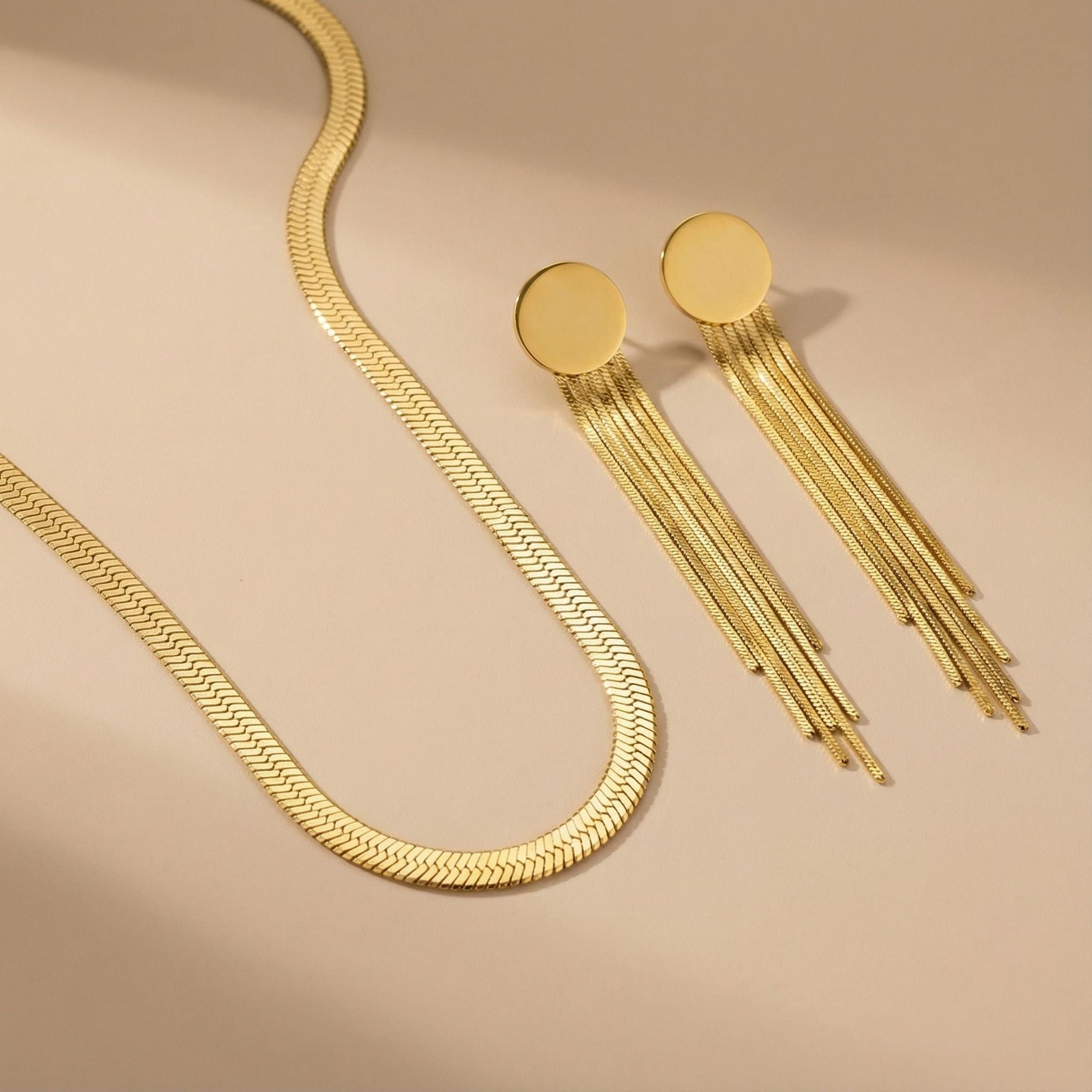 Disc Tassel Premium Plated Necklace & Long Earrings Set