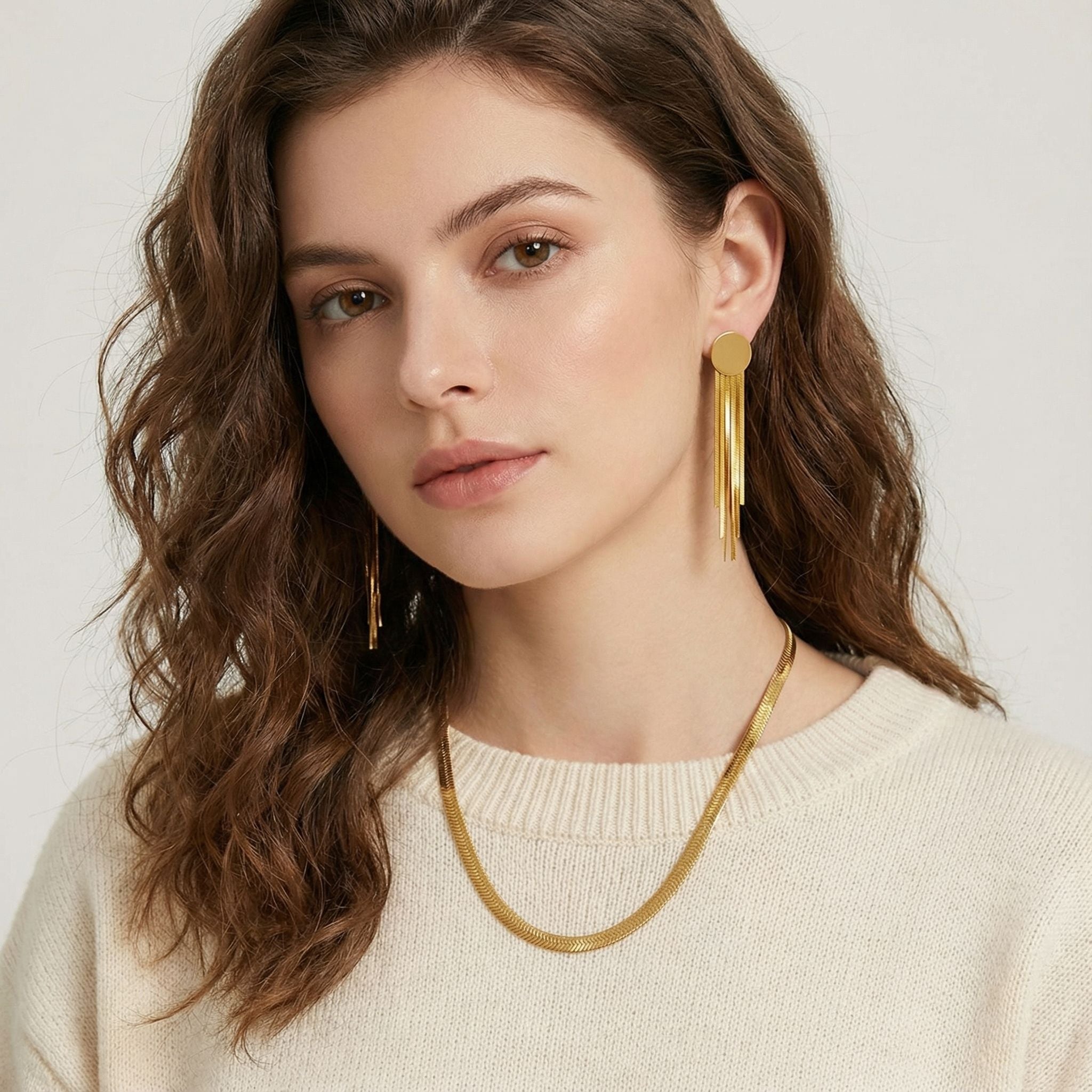 MYKI Disc Tassel Premium Plated Necklace & Long Earrings Set (mkps17)