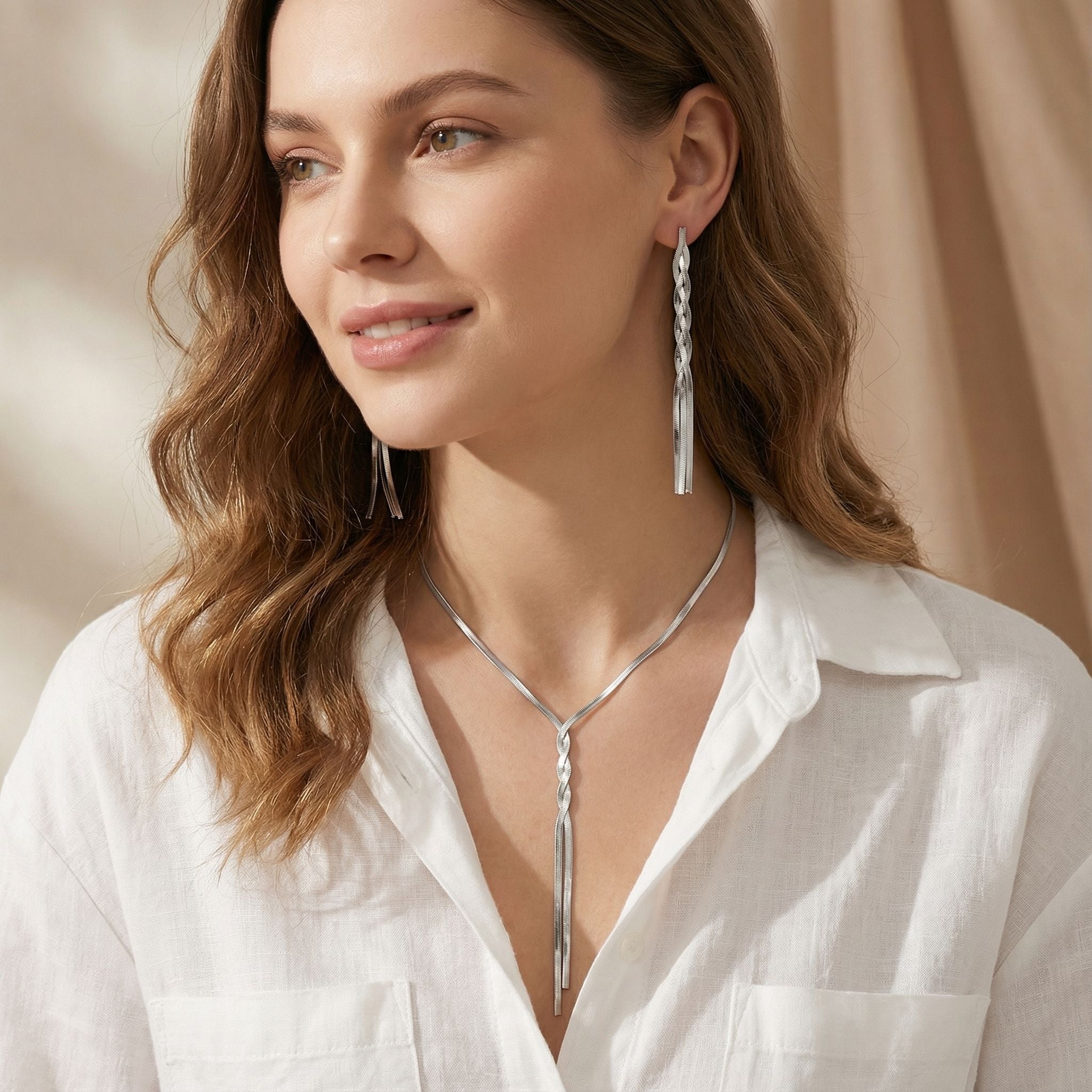 MYKI Twisted Chain Premium Plated Necklace & Drop Earrings (mkps18)