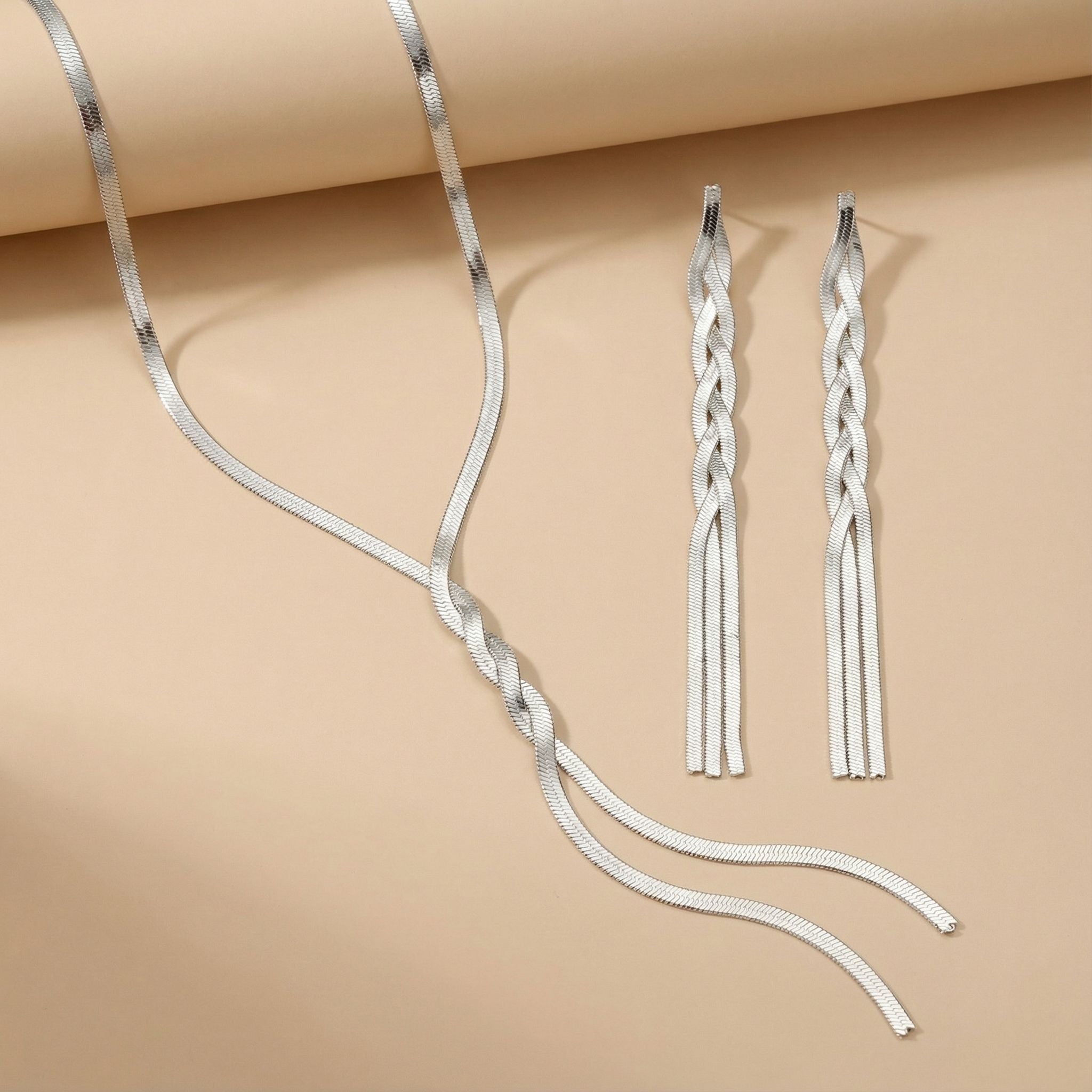 Twisted Chain Premium Plated Necklace & Drop Earrings