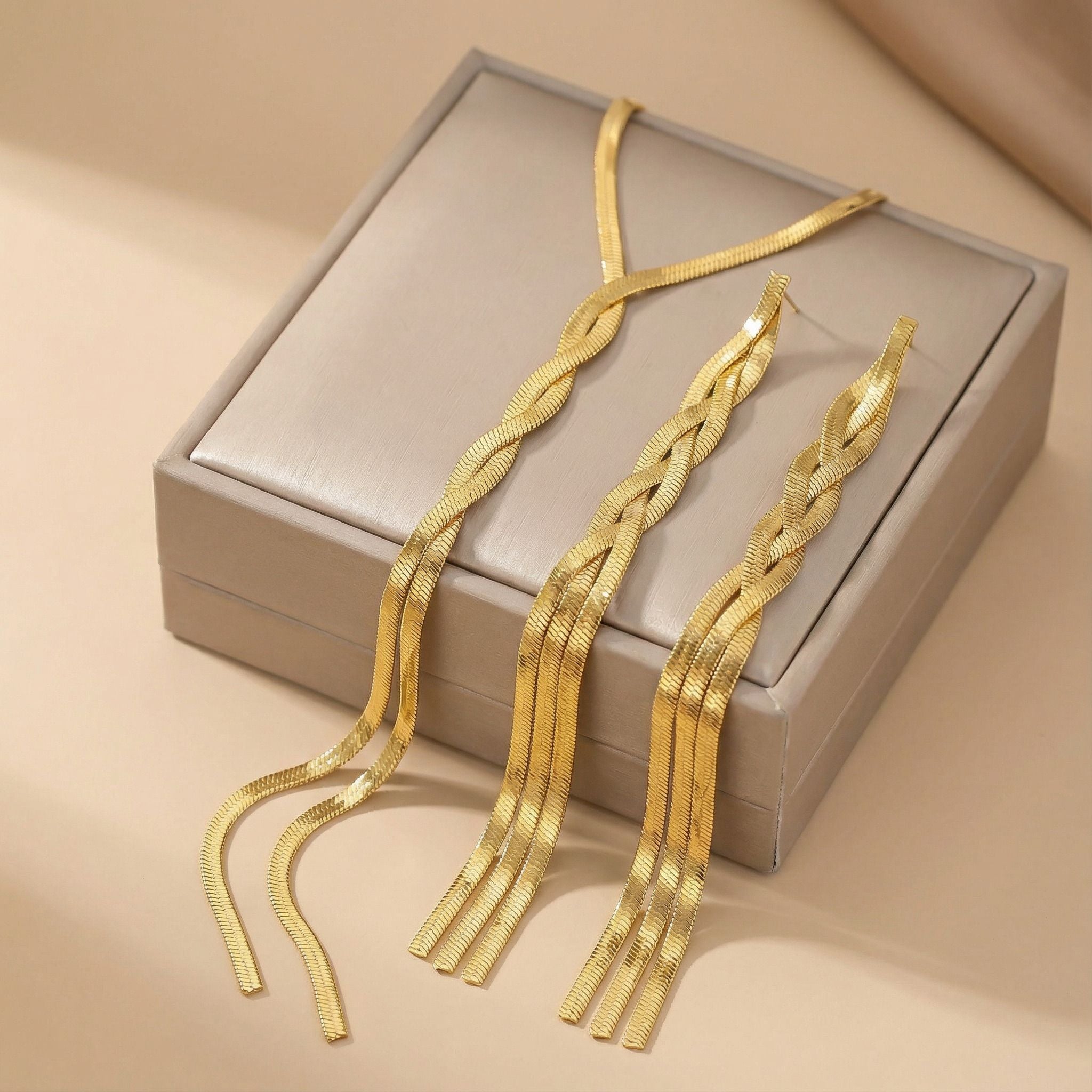 Braided Chain Premium Plated Necklace & Long Earrings