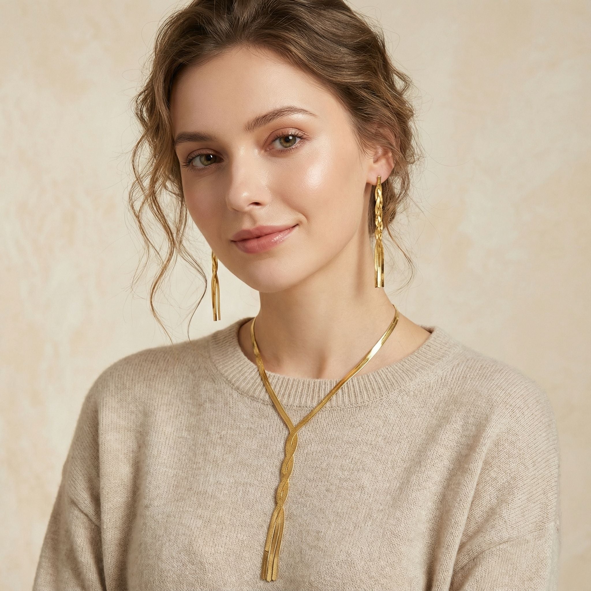 MYKI Braided Chain Premium Plated Necklace & Long Earrings (mkps19)