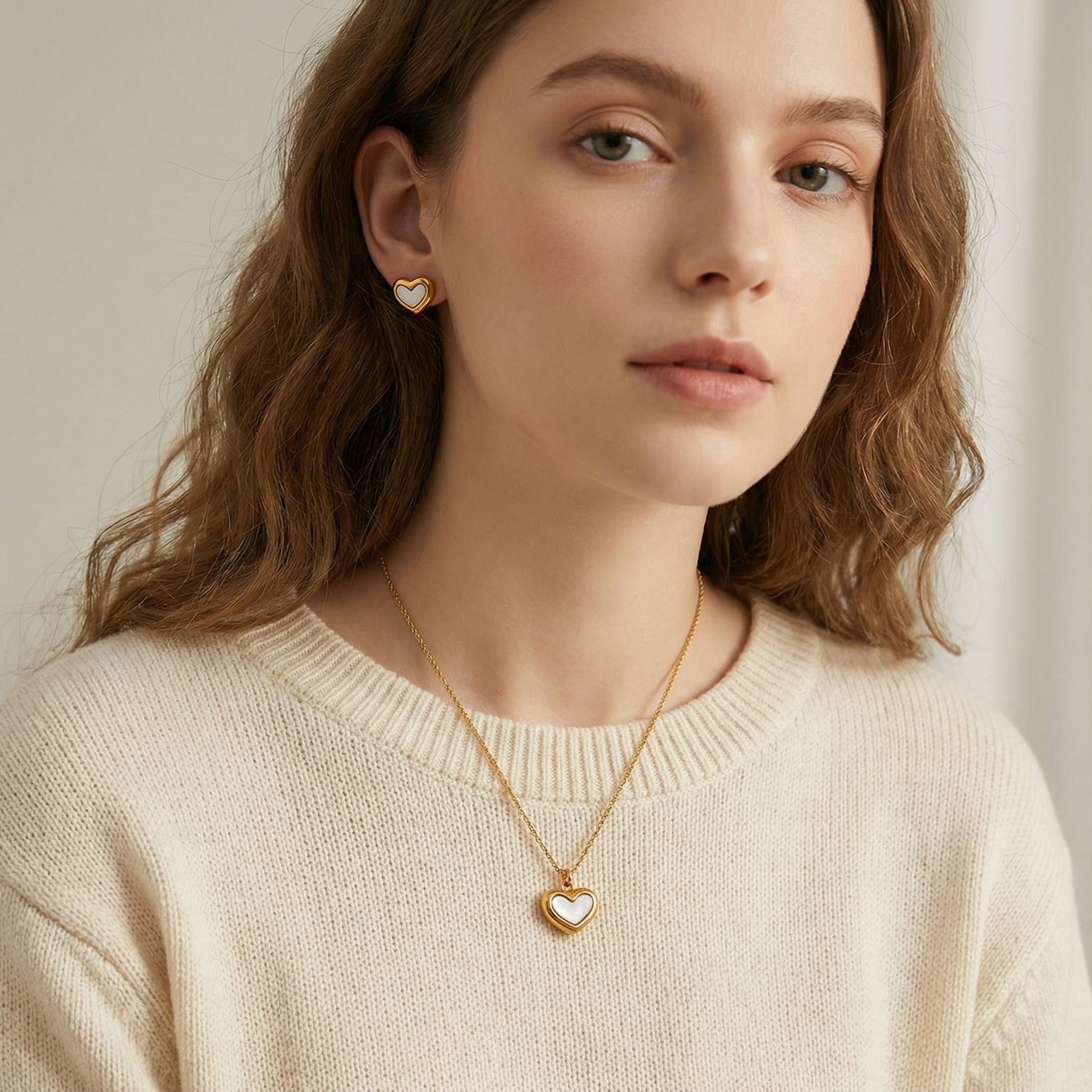 MYKI Heart Inlay Premium Plated Necklace & Stud Earrings Set (mkps20)