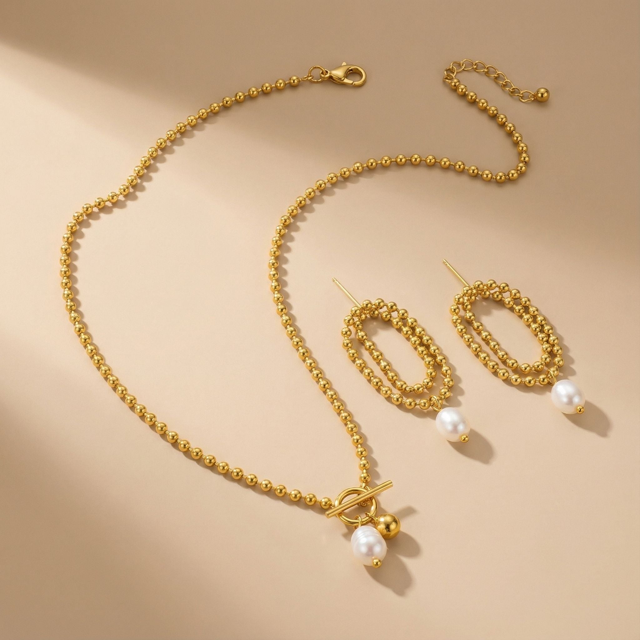 Toggle Pearl Premium Plated Necklace & Drop Earrings