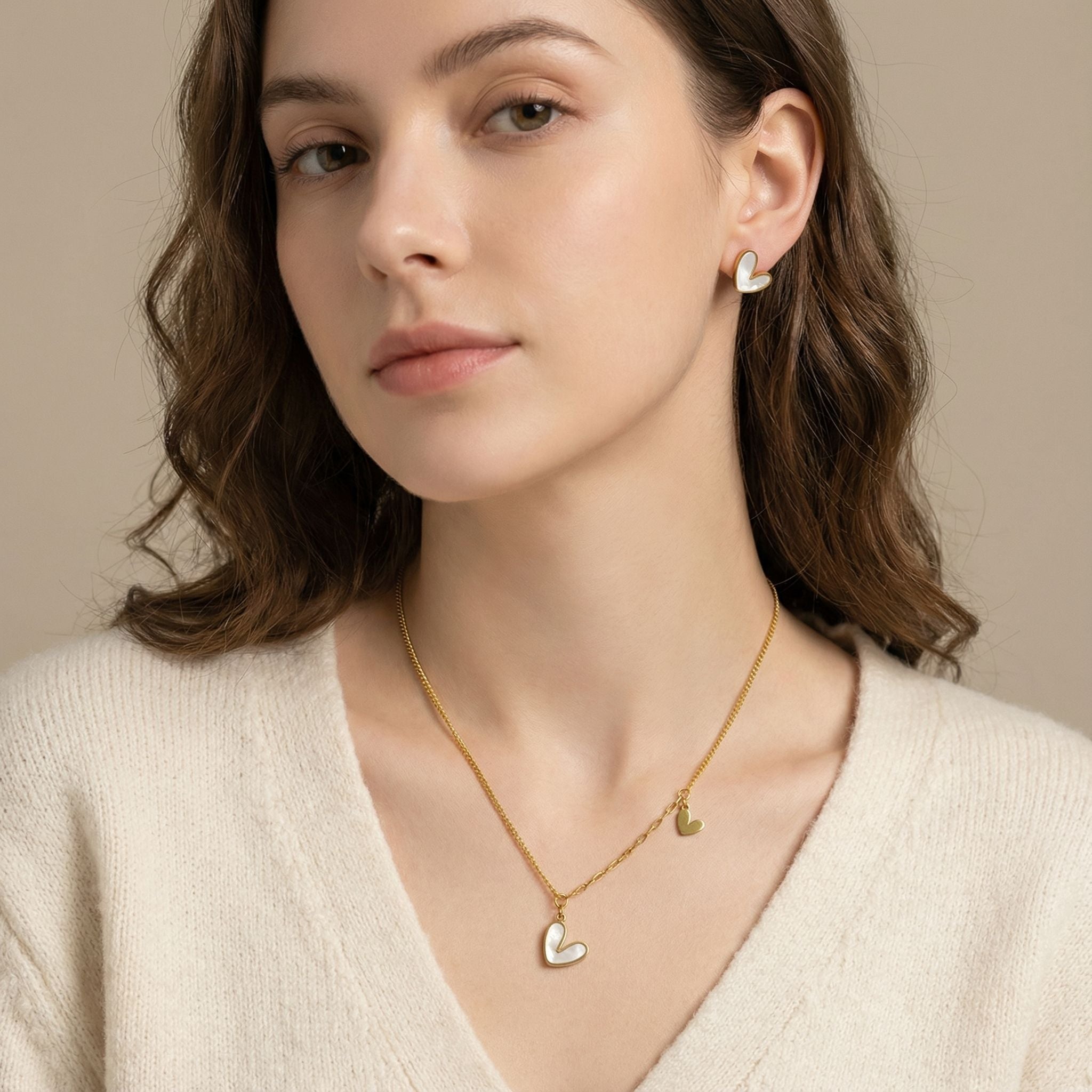 MYKI Heart Charm Minimal Premium Plated Necklace & Stud Earrings (mkps27)