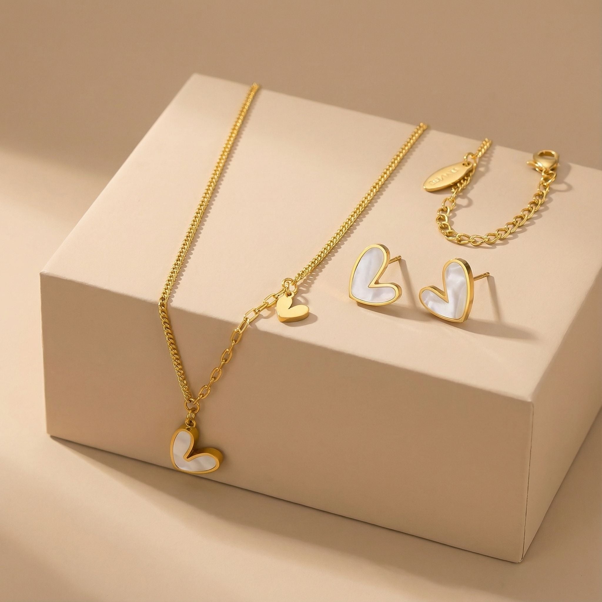 Heart Charm Minimal Premium Plated Necklace & Stud Earrings