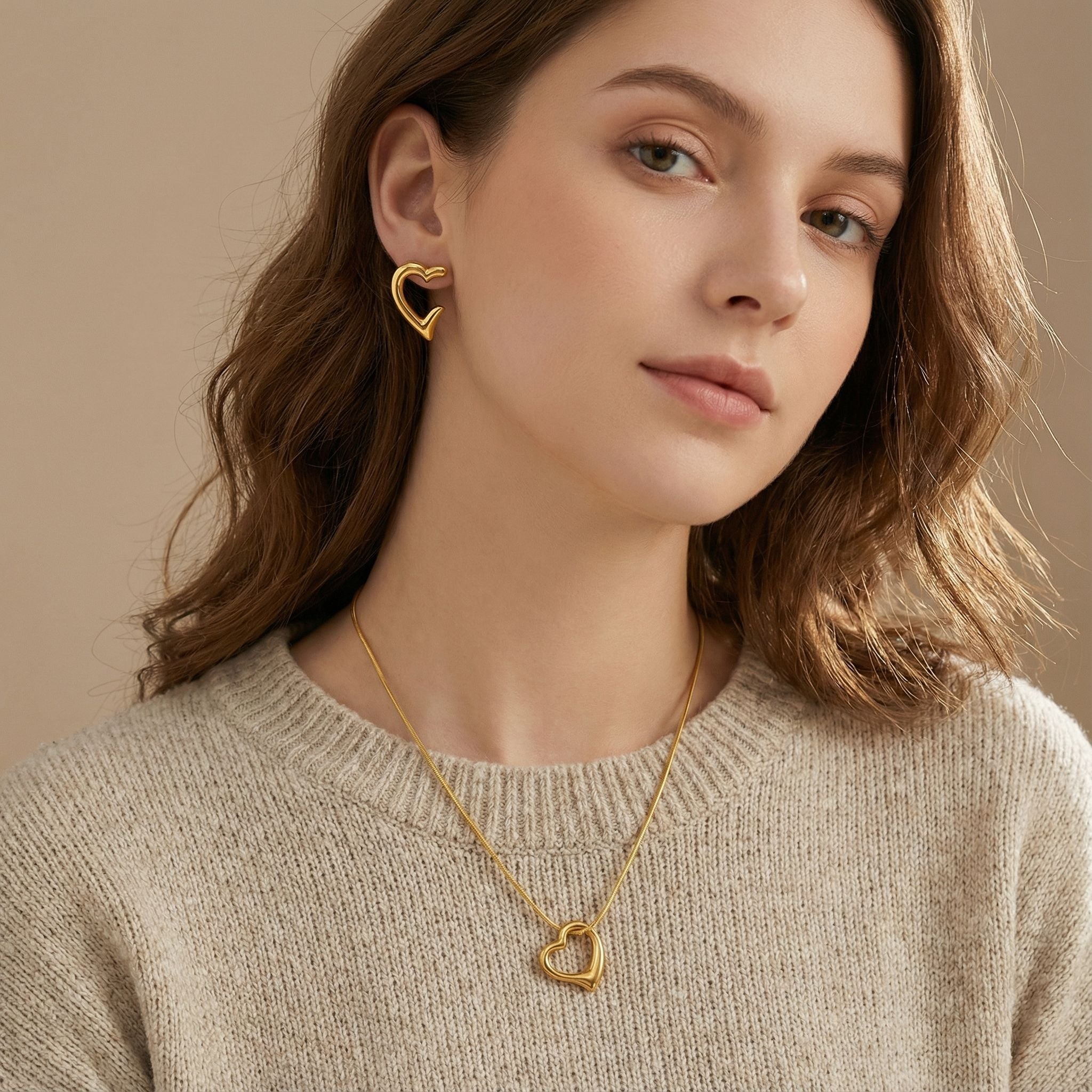 MYKI Open Heart Premium Plated Necklace & Hoop Earrings (mkps29)