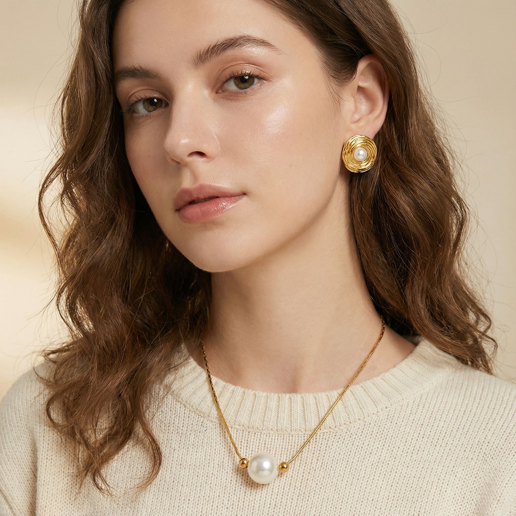 MYKI Pearl Swirl Textured Premium Plated Necklace & Stud Earrings (mkps32)