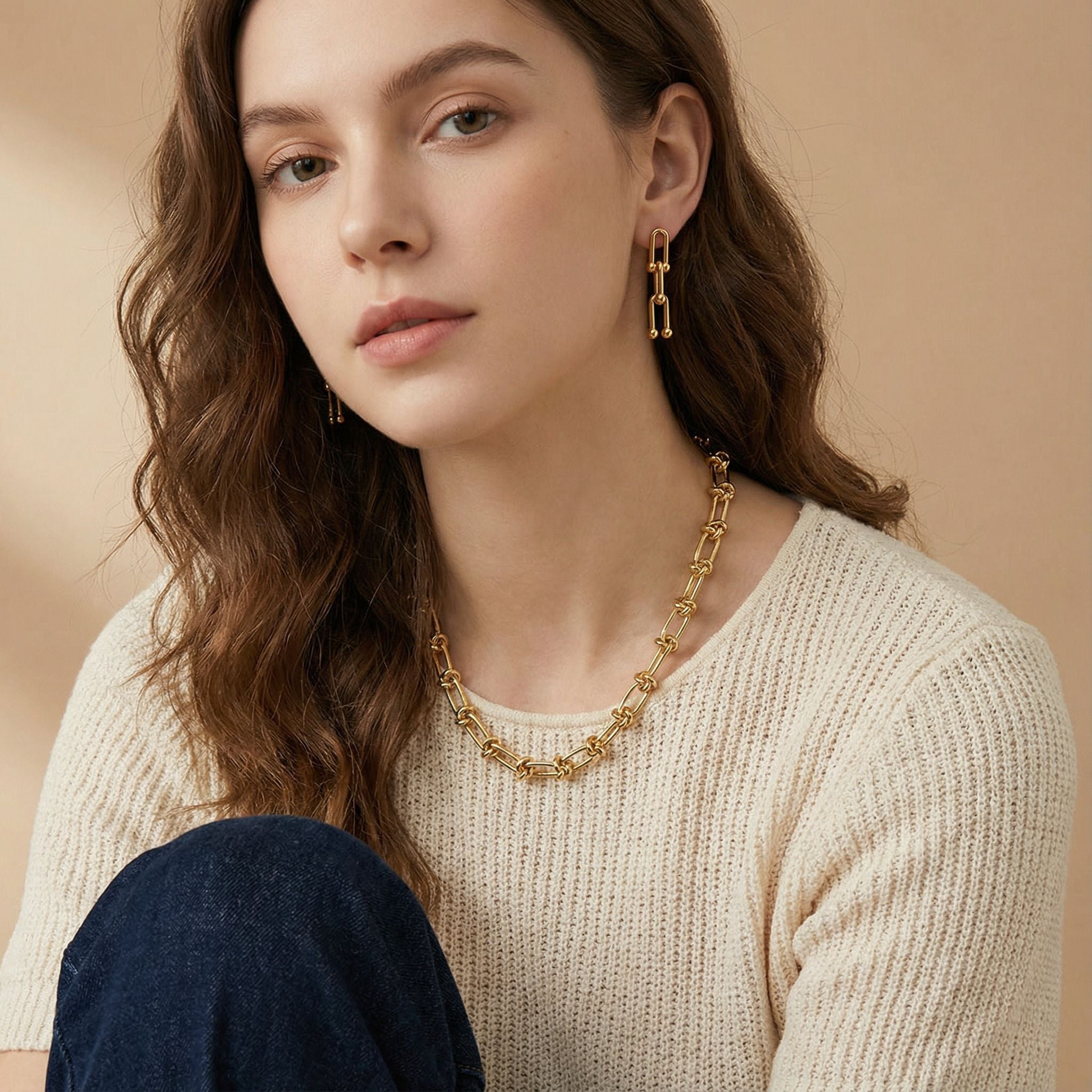 MYKI Paperclip Chain Minimal Premium Plated Necklace & Drop Earrings (mkps37)