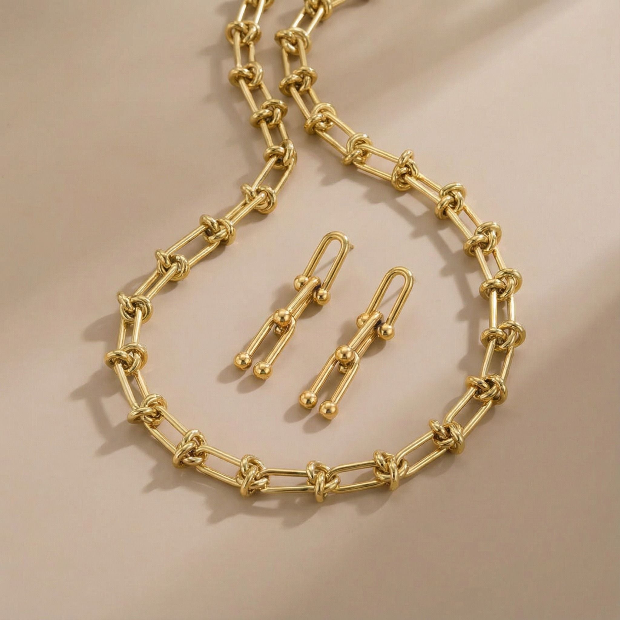 Paperclip Chain Minimal Premium Plated Necklace & Drop Earrings