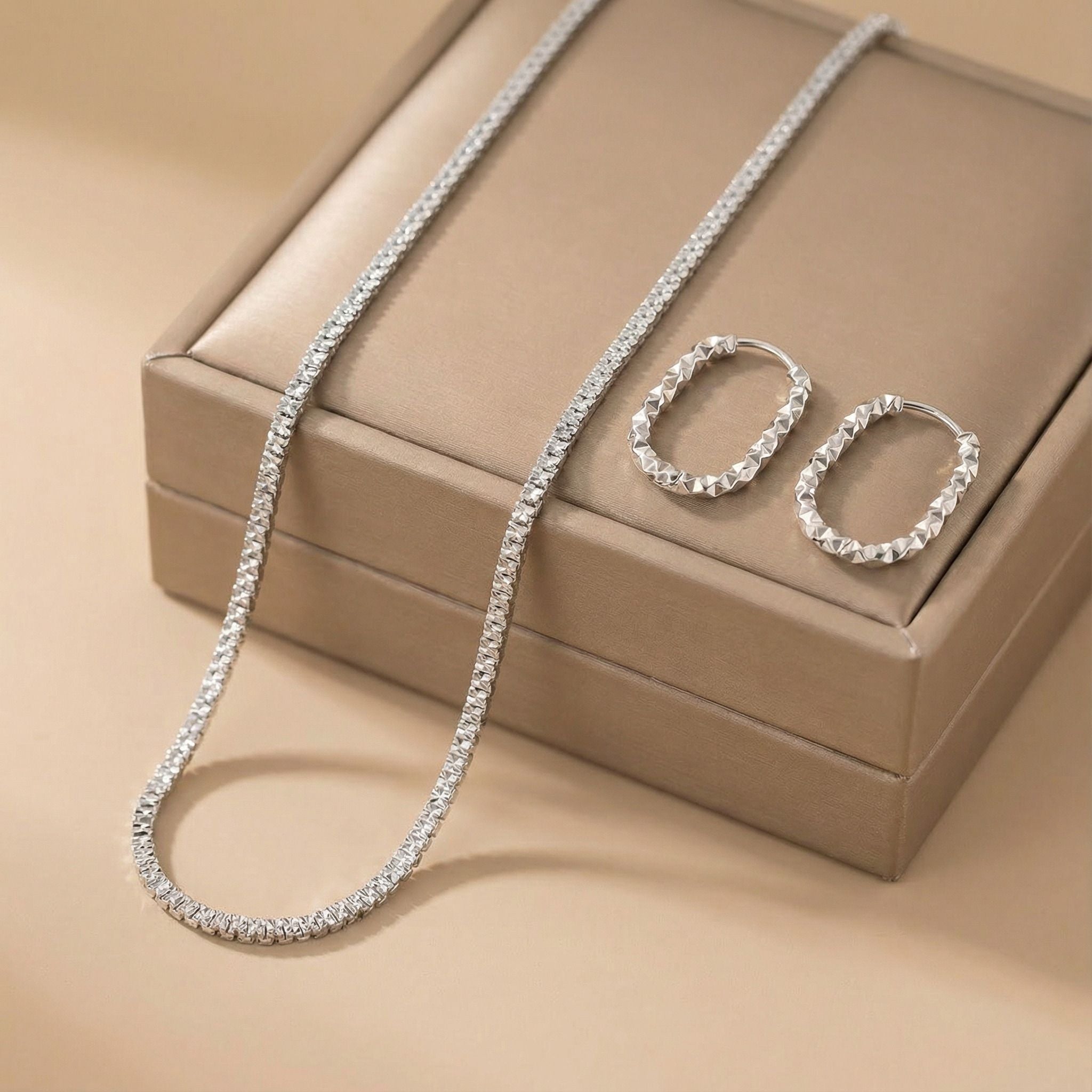 Textured Chain Premium Plated Necklace & Hoop Earrings
