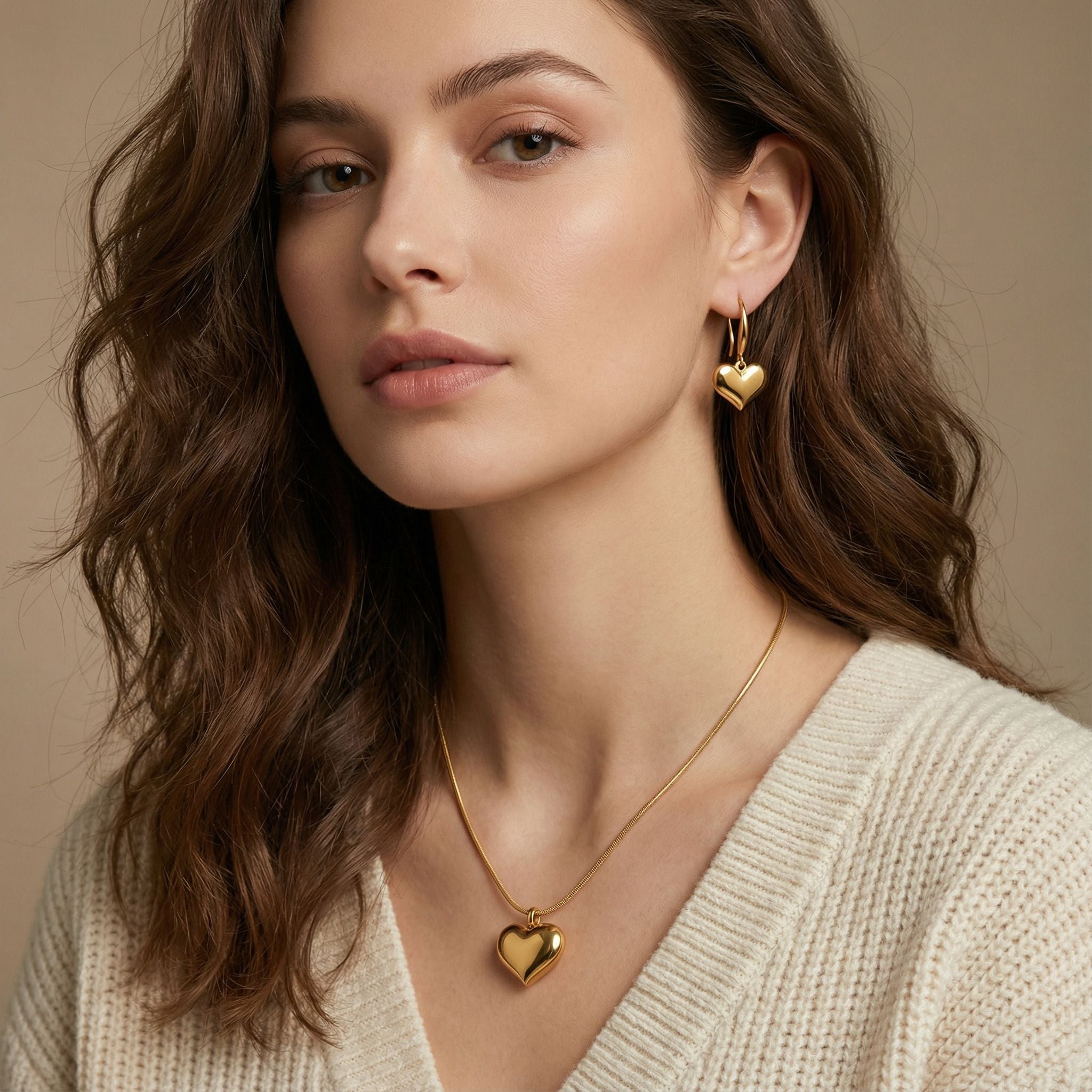 MYKI Classic Heart Shape Premium Plated Necklace & Hook Earrings (mkps44)