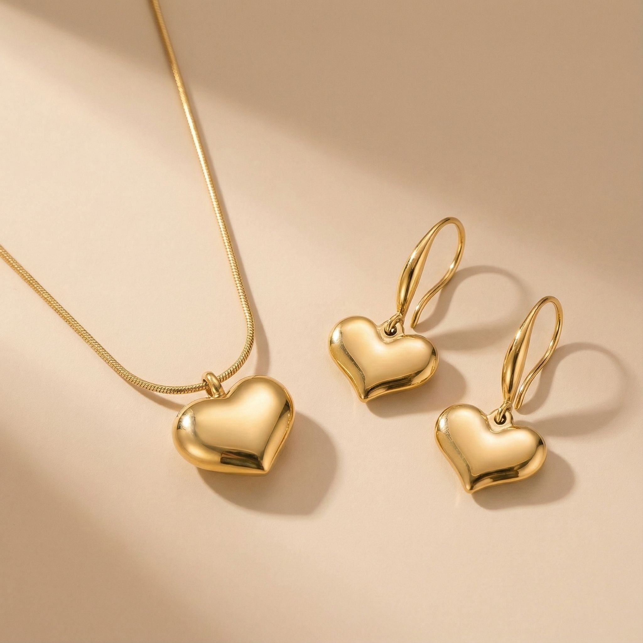 Classic Heart Shape Premium Plated Necklace & Hook Earrings