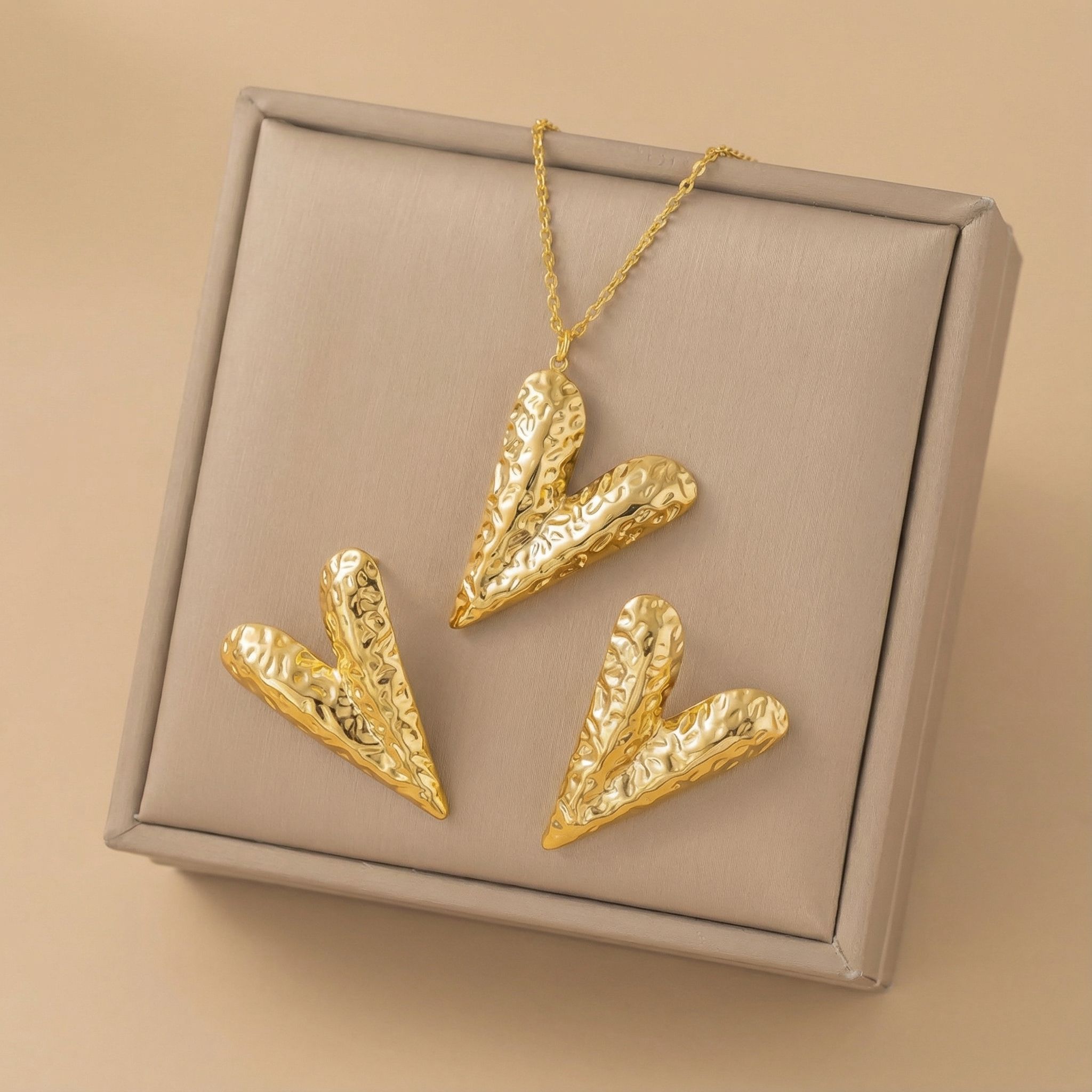 Textured Heart Abstract Premium Plated Necklace & Stud Earrings