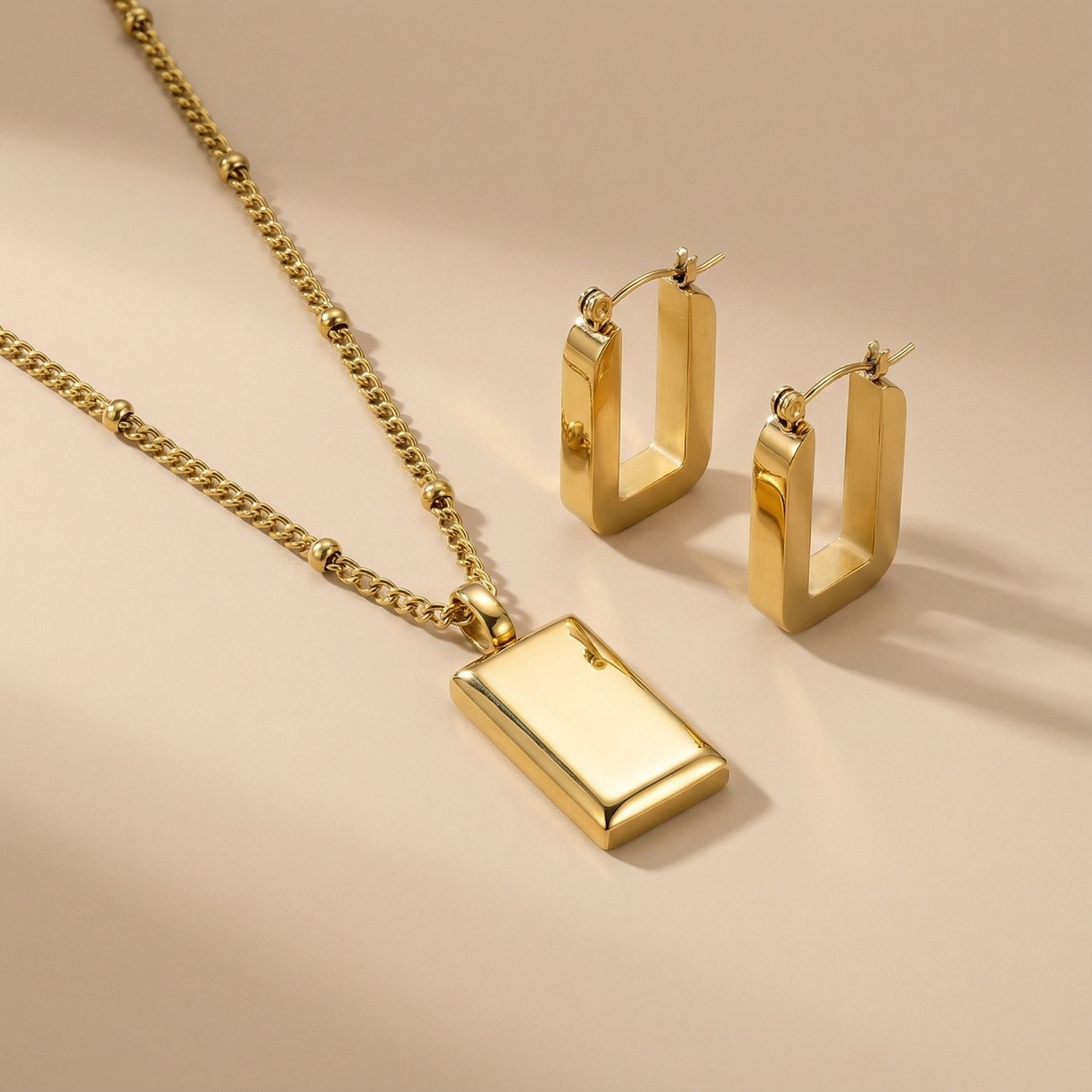 Geometric Pendant Premium Plated Necklace & Earrings